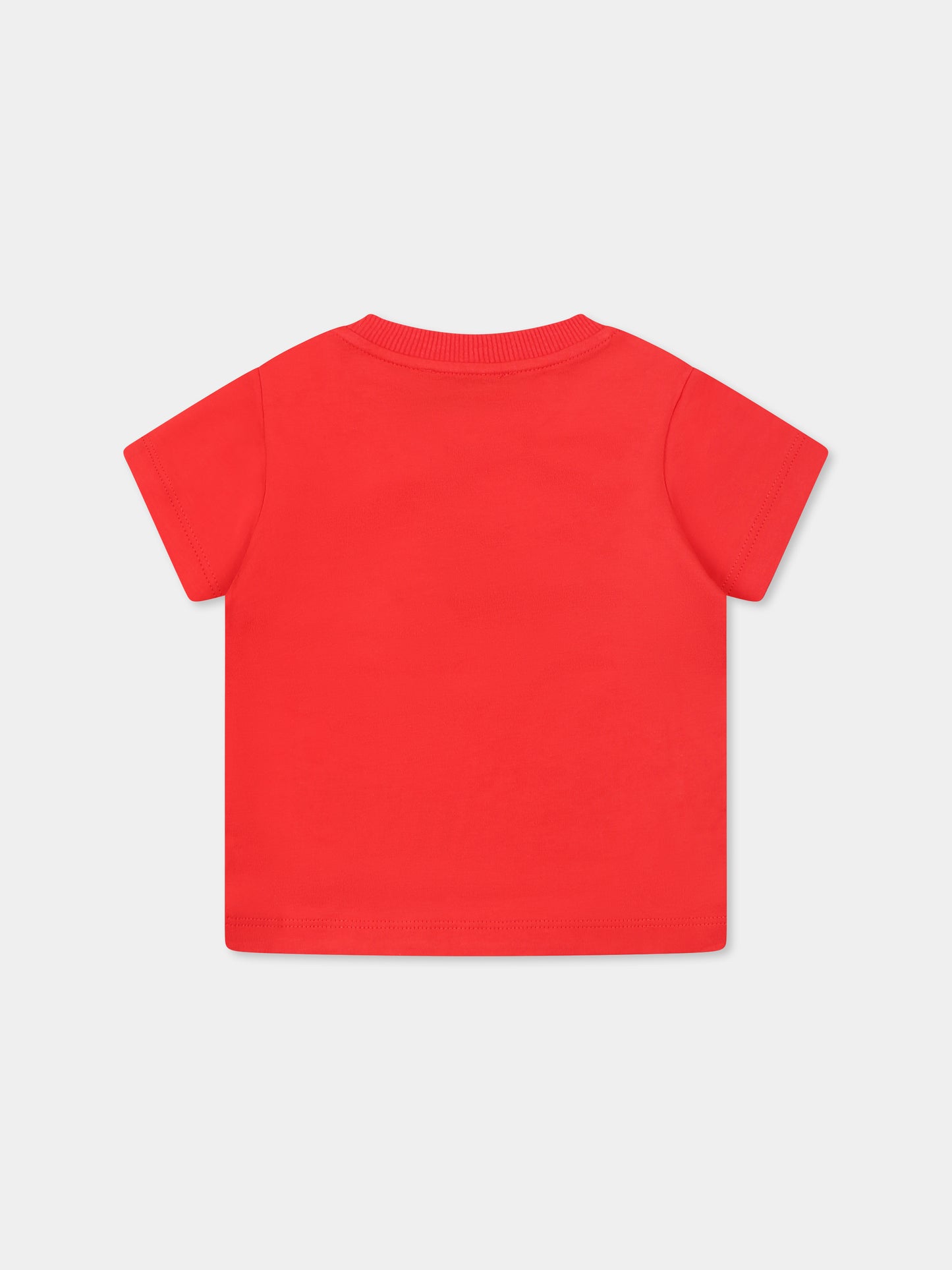 T-shirt rossa per neonati con tre Teddy Bears,Moschino Kids,MUM04A LAA03 50109