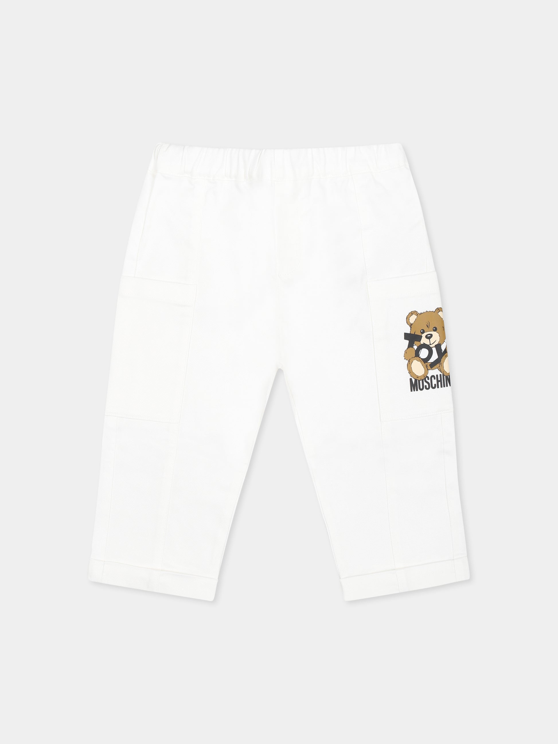 Pantaloni bianchi per neonato con Teddy Bear,Moschino Kids,MUP05C LPA01 10101