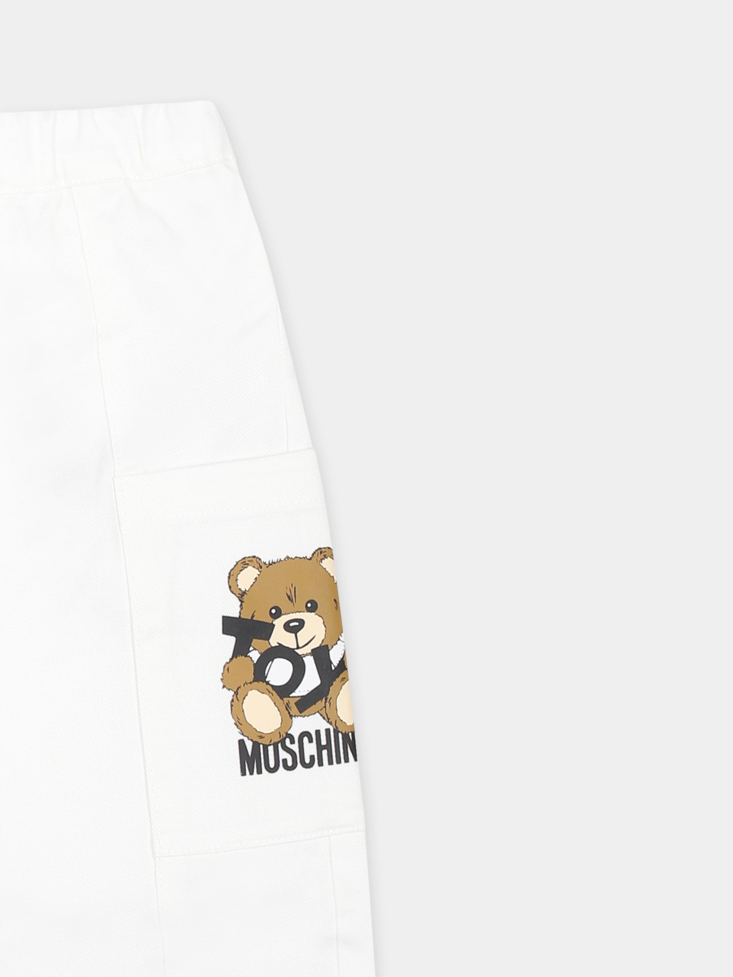 Pantaloni bianchi per neonato con Teddy Bear,Moschino Kids,MUP05C LPA01 10101