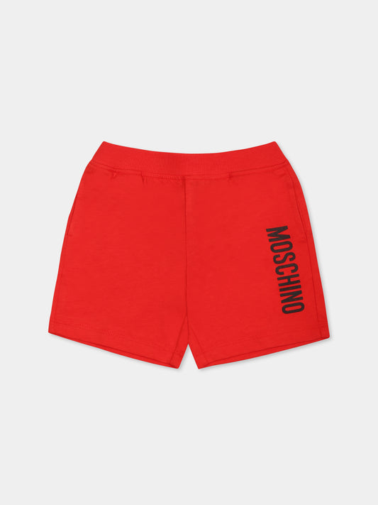 Shorts rossi per neonato con logo,Moschino Kids,MUQ01L LAA23 50109
