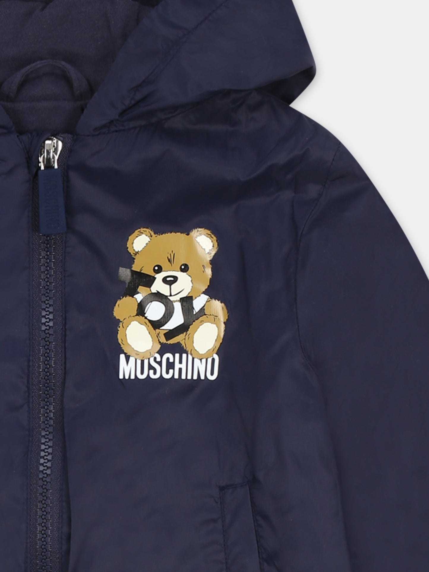Blue windbreaker jacket for baby boy with Teddy Bear