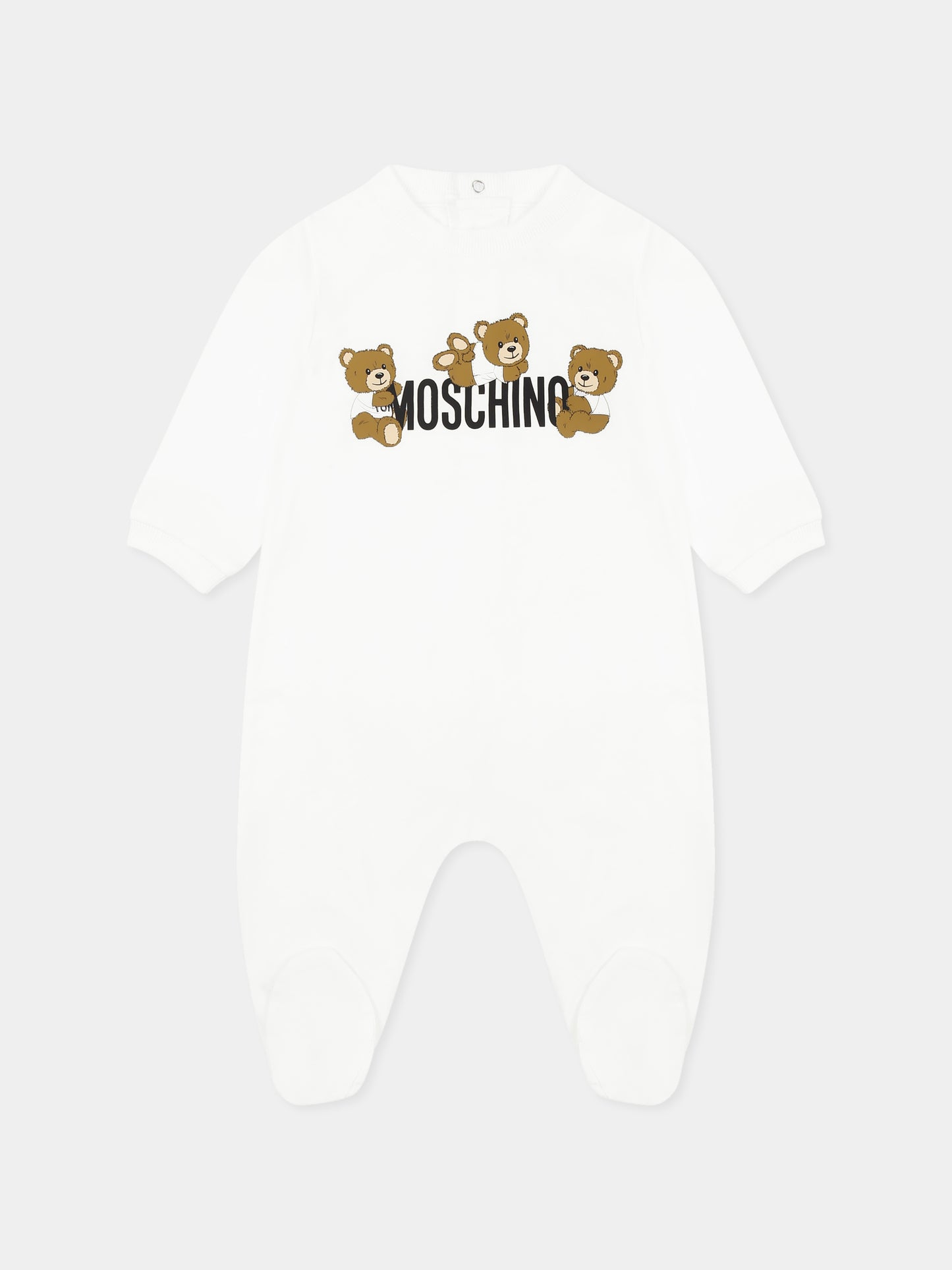 Tutina bianca per neonati con tre Teddy Bears,Moschino Kids,MUT047 LAA03 10101