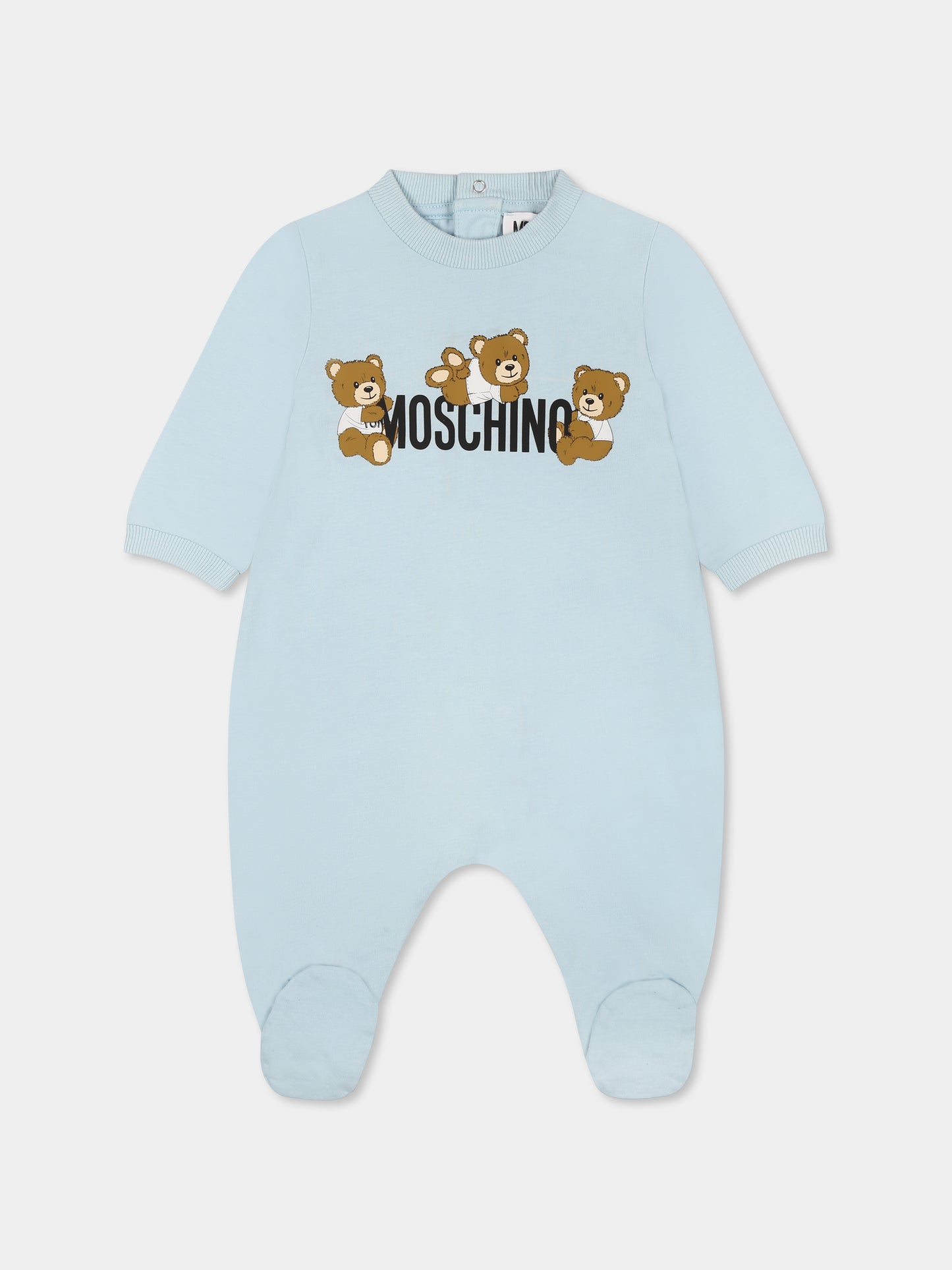 Tutina celeste per neonato con tre Teddy Bears,Moschino Kids,MUT047 LAA03 40304