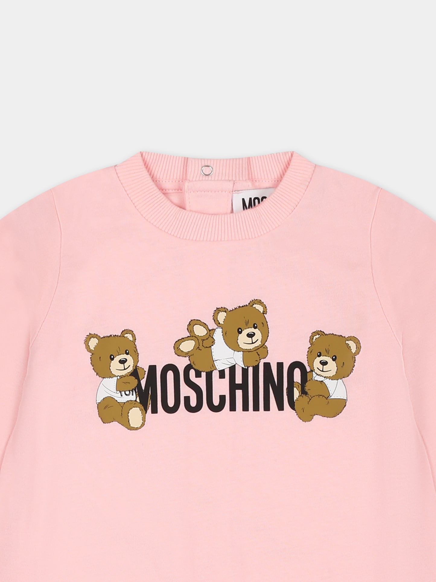 Tutina rosa per neonata con tre Teddy Bears,Moschino Kids,MUT047 LAA03 50209