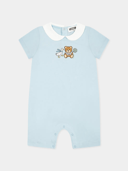 Light blue romper for baby boy with Teddy Bear