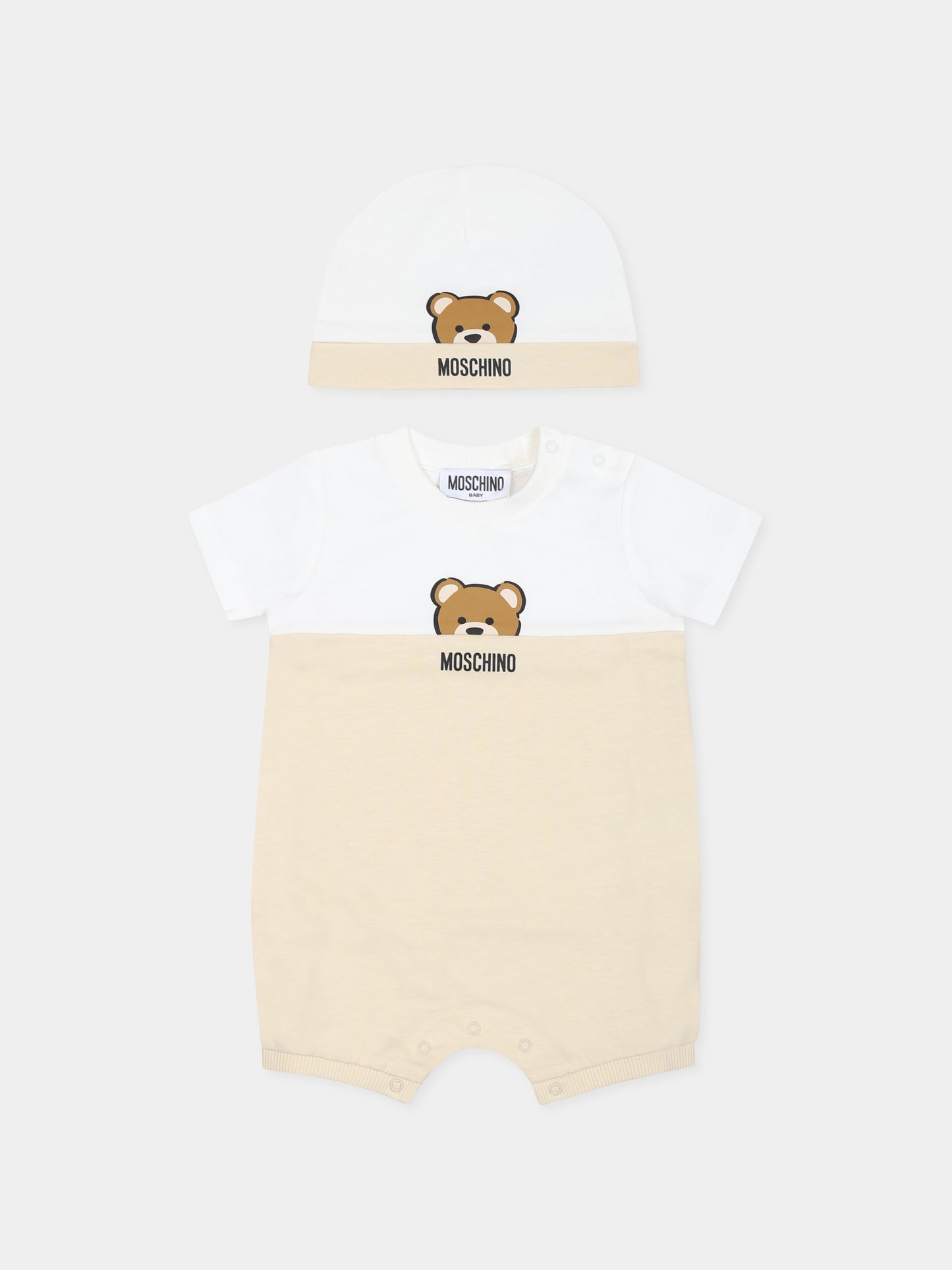 Set pagliaccetto beige per neonati con Teddy Bear,Moschino Kids,MUY07E LAA27 20404