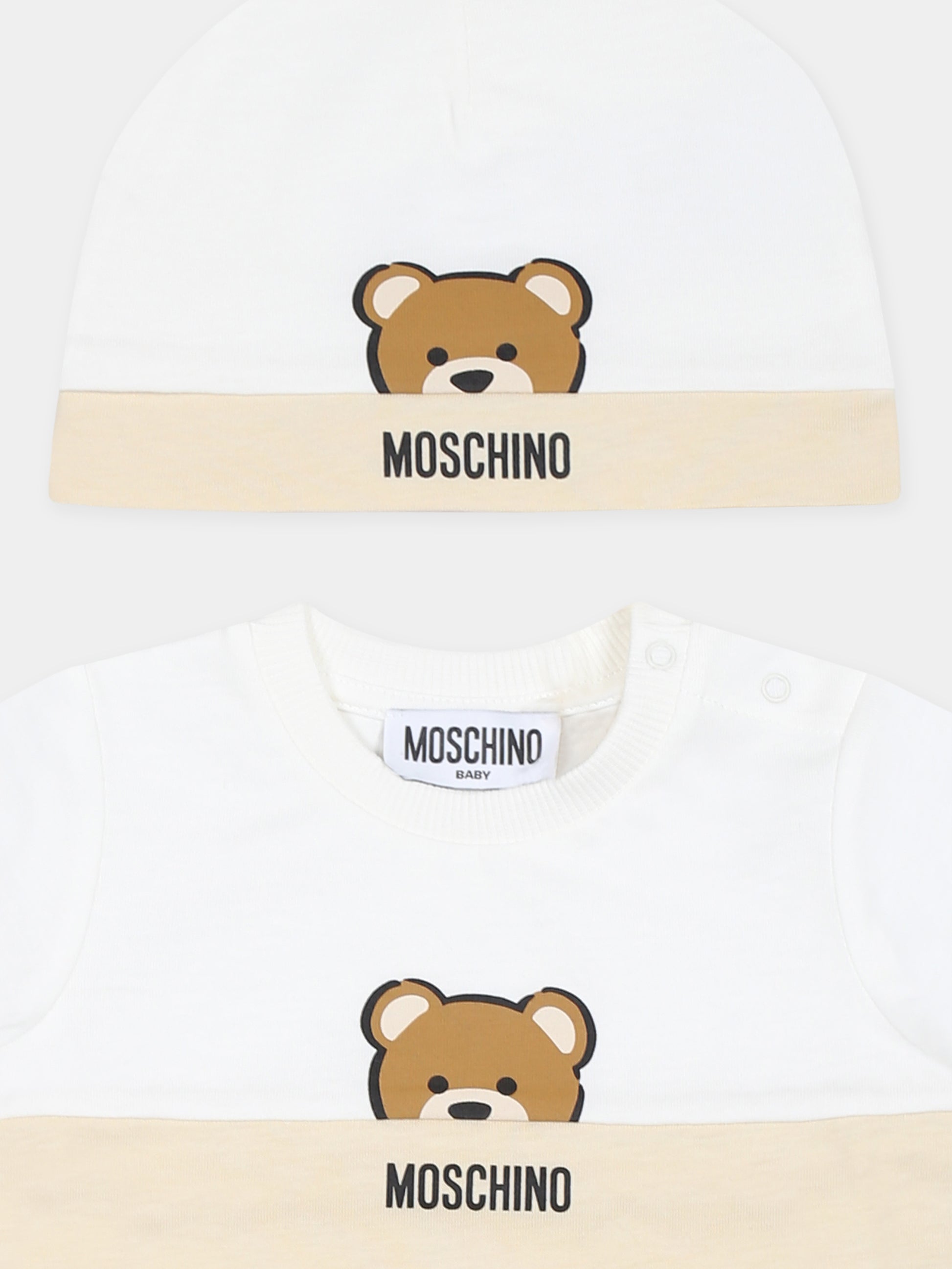 Set pagliaccetto beige per neonati con Teddy Bear,Moschino Kids,MUY07E LAA27 20404