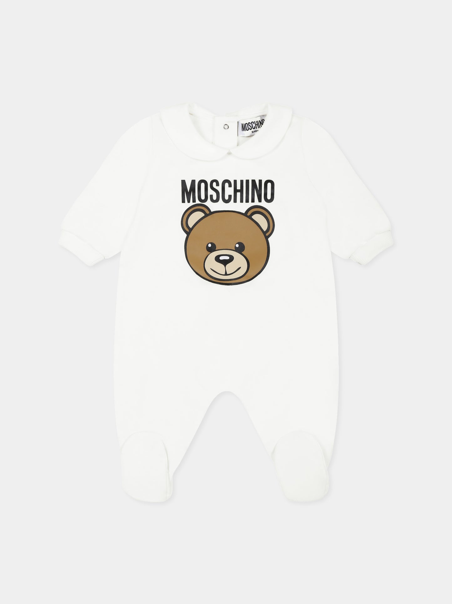 Tutina avorio per neonati con Teddy Bear e logo,Moschino Kids,MUY086 LCA19 10063