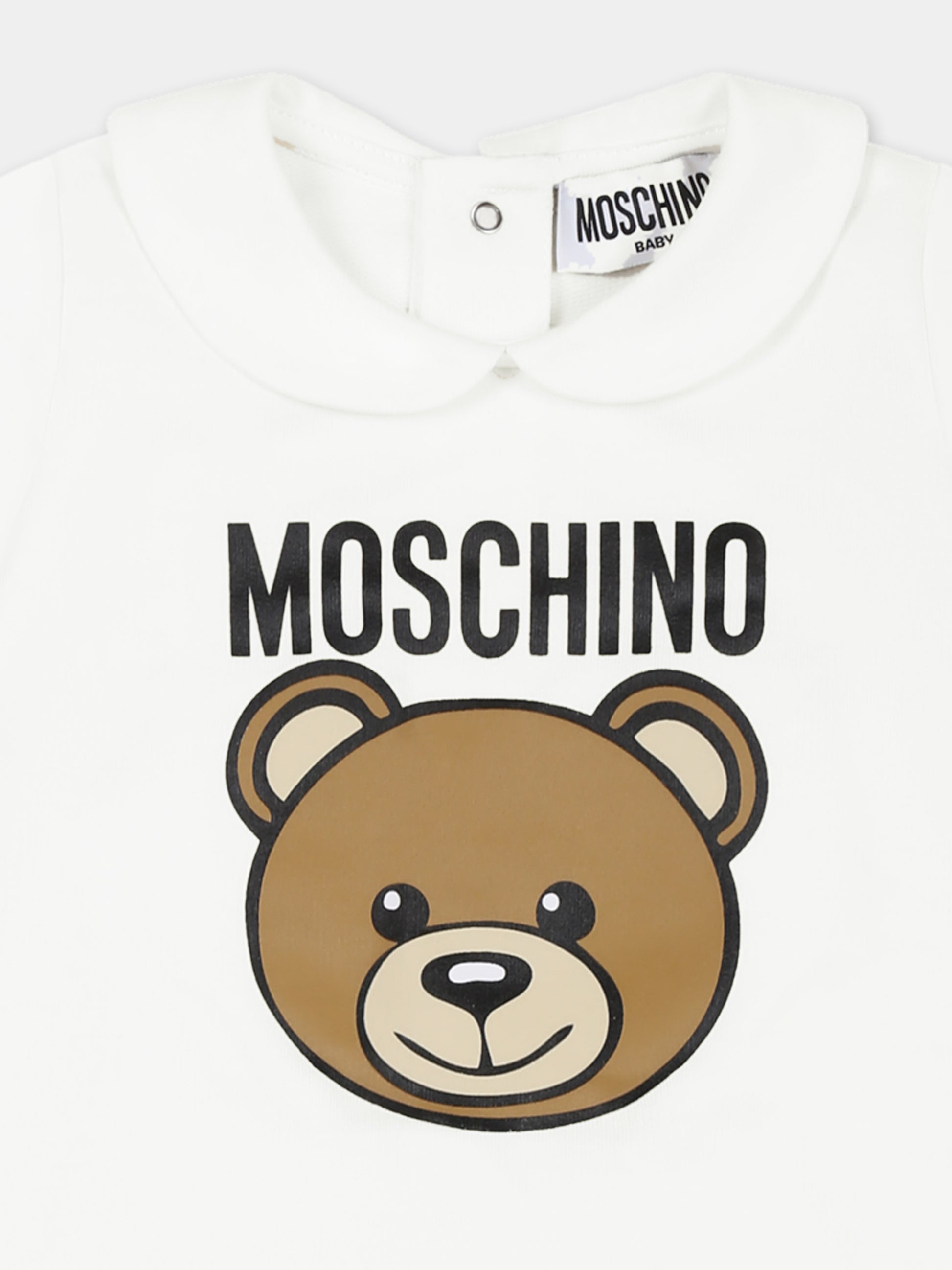 Tutina avorio per neonati con Teddy Bear e logo,Moschino Kids,MUY086 LCA19 10063