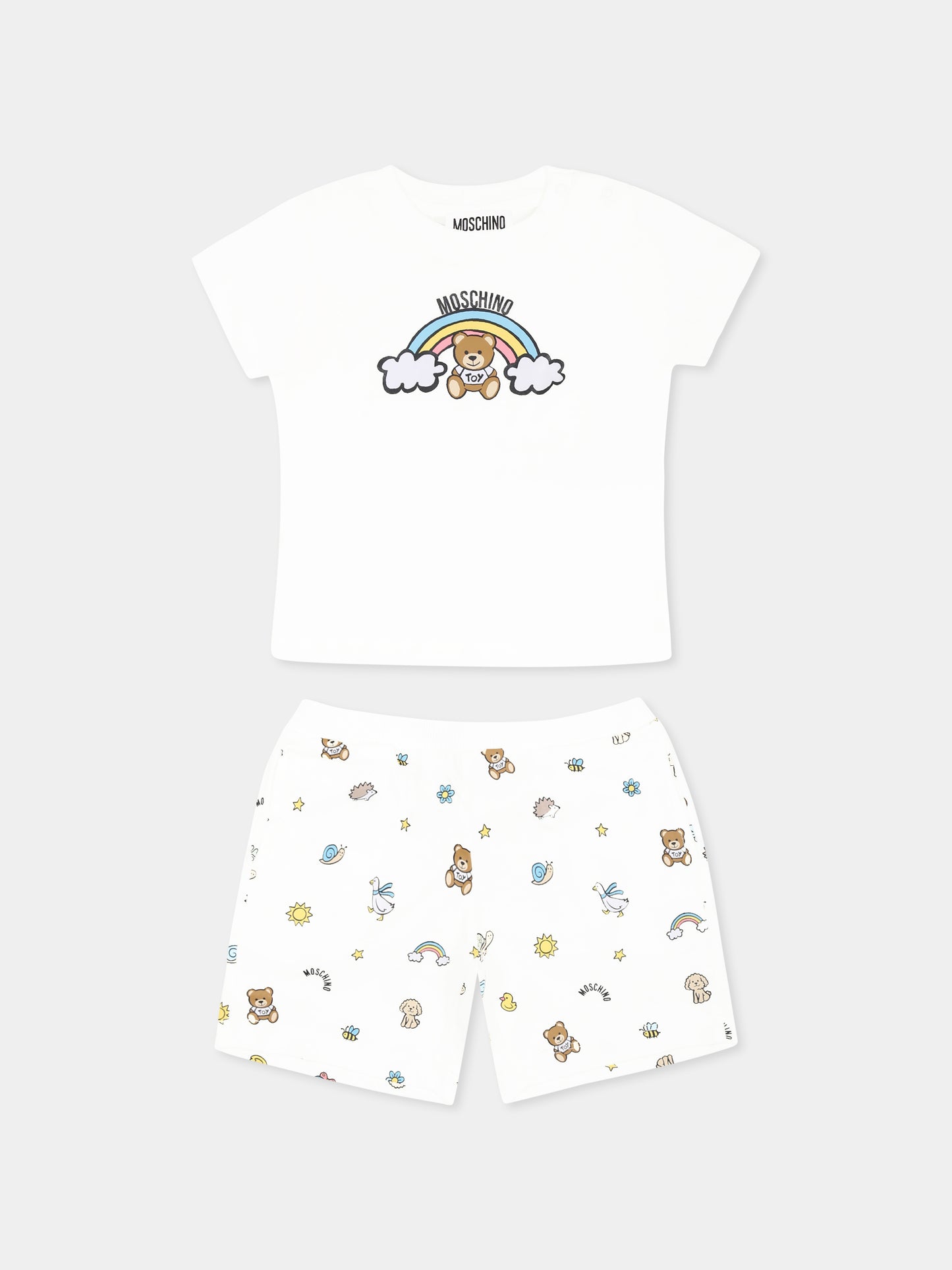 Completo avorio per neonato con Teddy Bear e arcobaleno,Moschino Kids,MYG00M LABA6 10063
