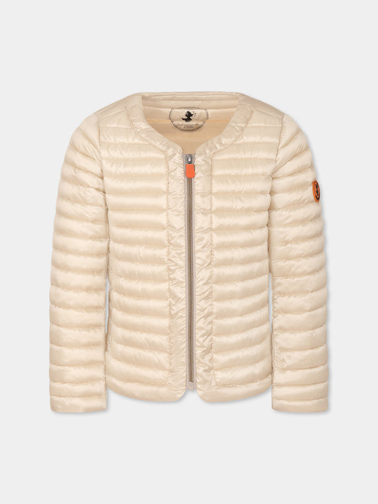 Piumino Vela beige per bambina con logo,Save The Duck Kids,J30614G IRIS20 40034