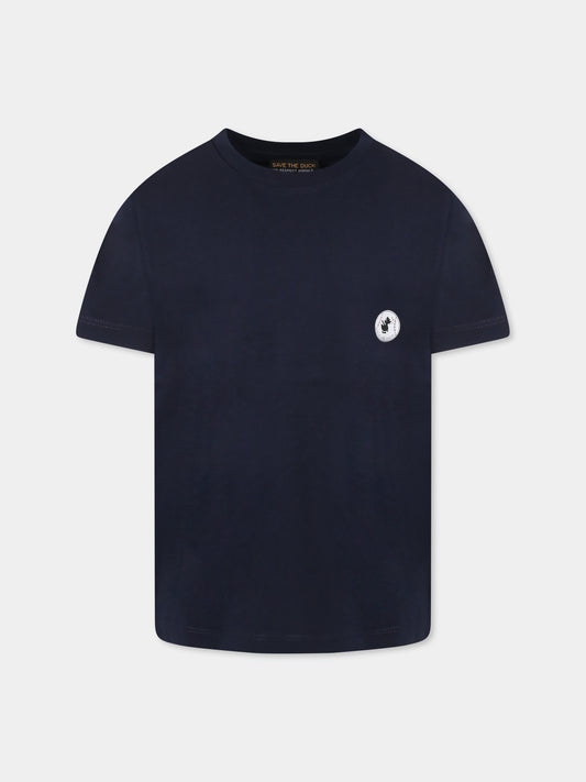 T-shirt blu navy per bambino con logo,Save The Duck Kids,JT1732X BESY20 90000