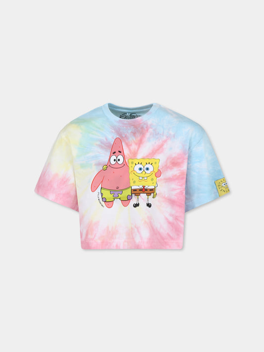 T-shirt crop multicolor per bambina con SpongeBob,Stella Mccartney Kids,TW8D41 Z2817 999