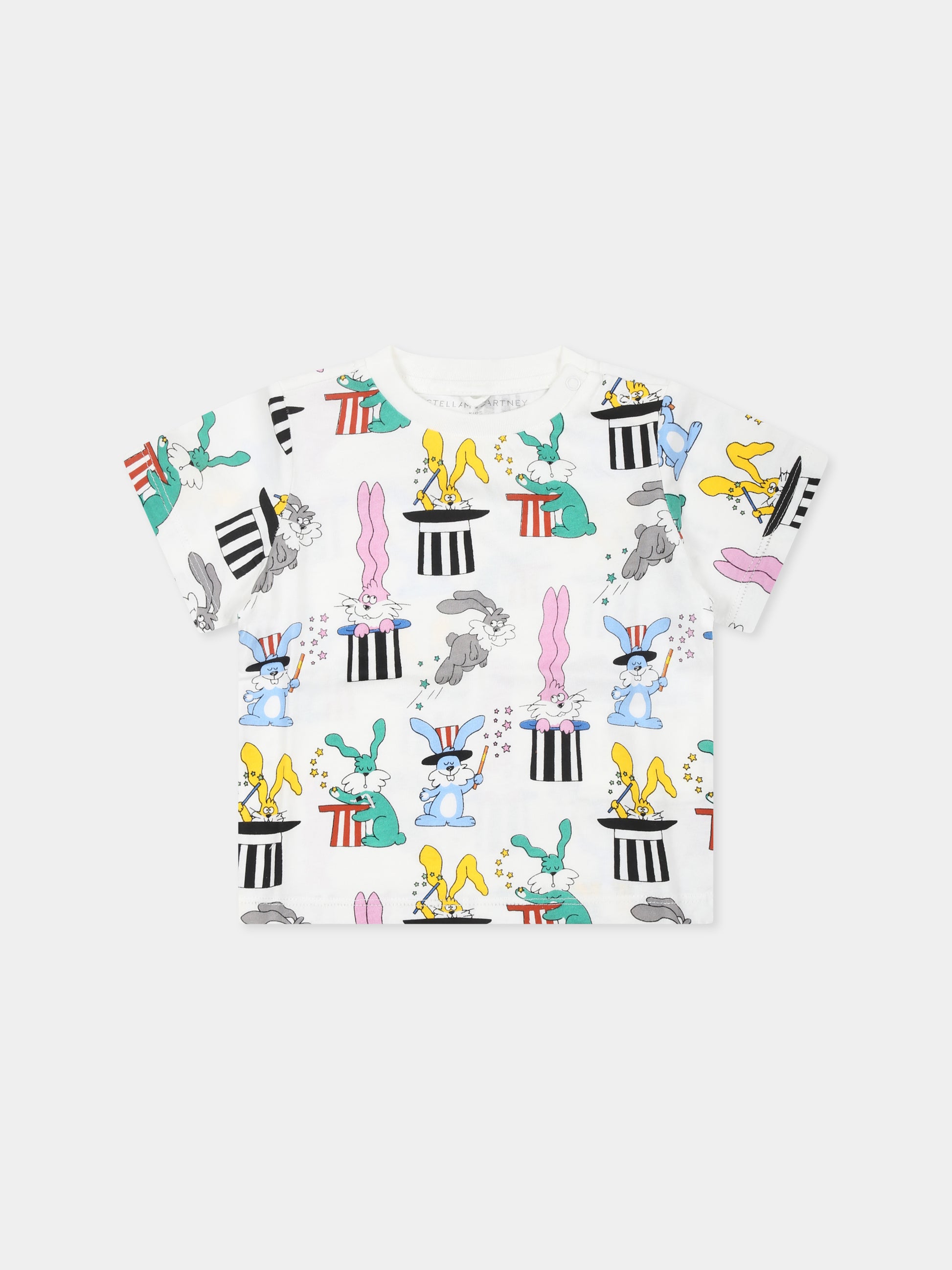 T-shirt bianca per neonato con coniglio e cappello da mago,Stella Mccartney Kids,TW8501 Z2739 101MC