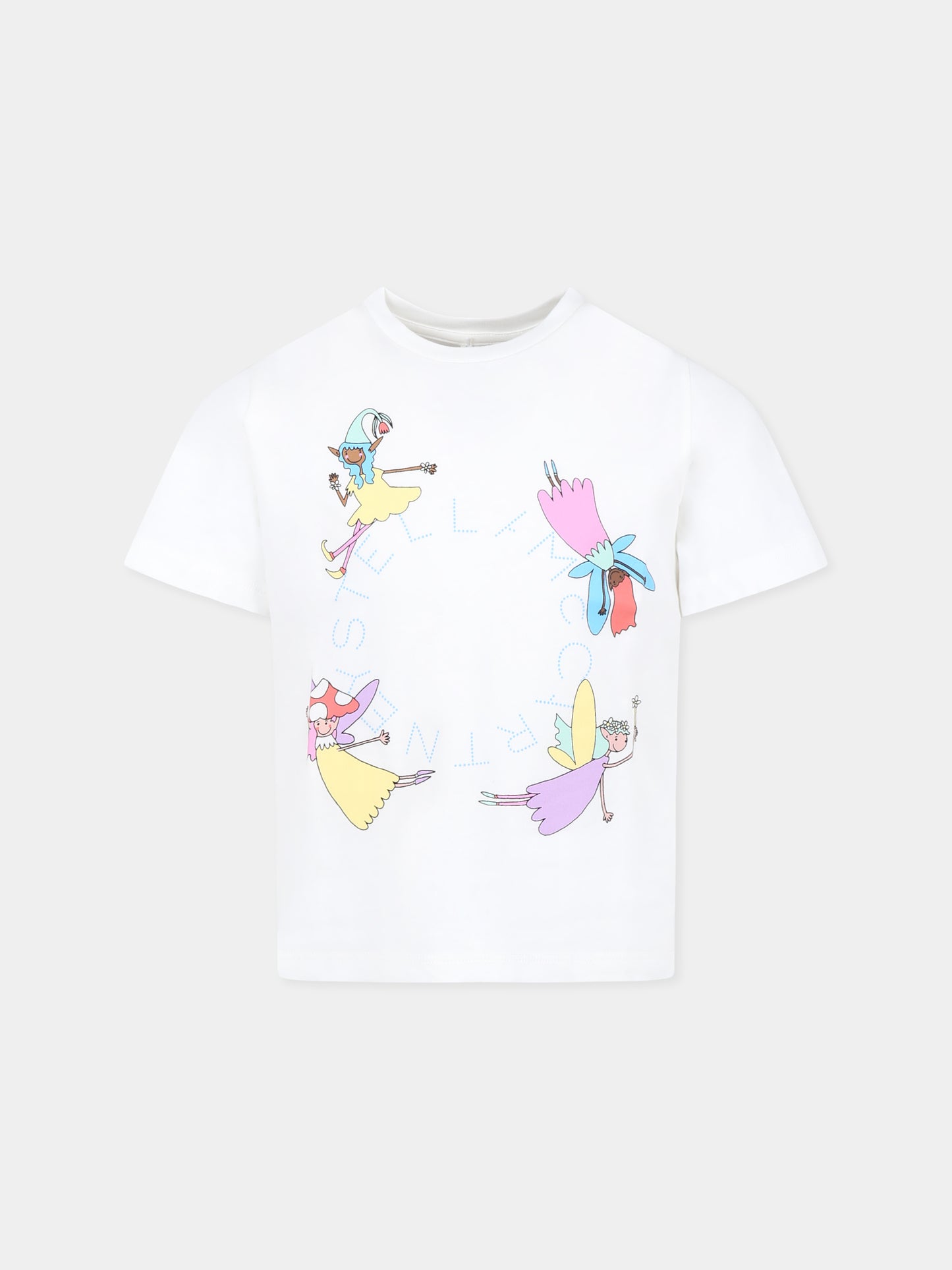 T-shirt celeste per bambina con fate e logo,Stella Mccartney Kids,TW8A21 Z0434 101