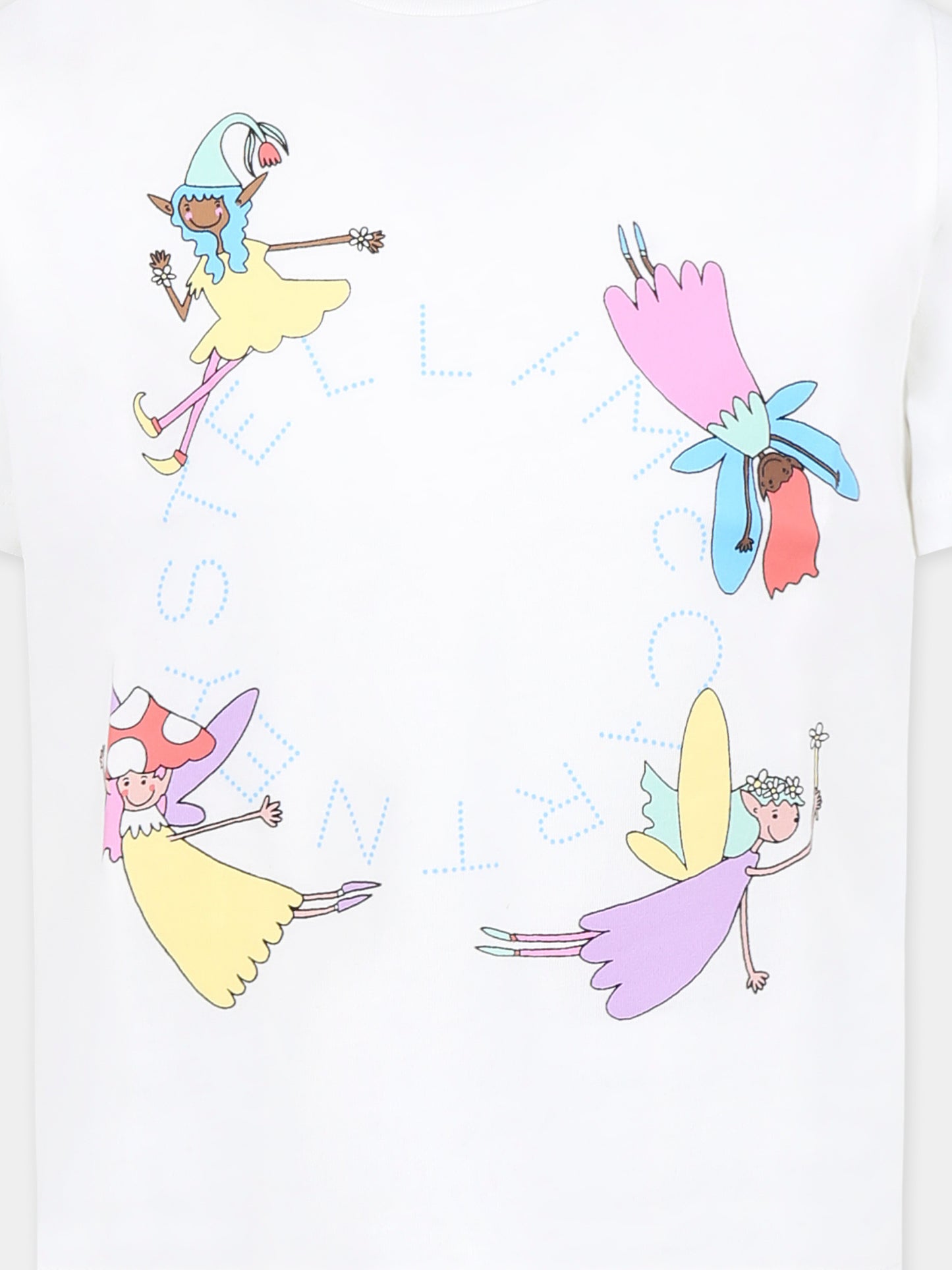 T-shirt celeste per bambina con fate e logo,Stella Mccartney Kids,TW8A21 Z0434 101