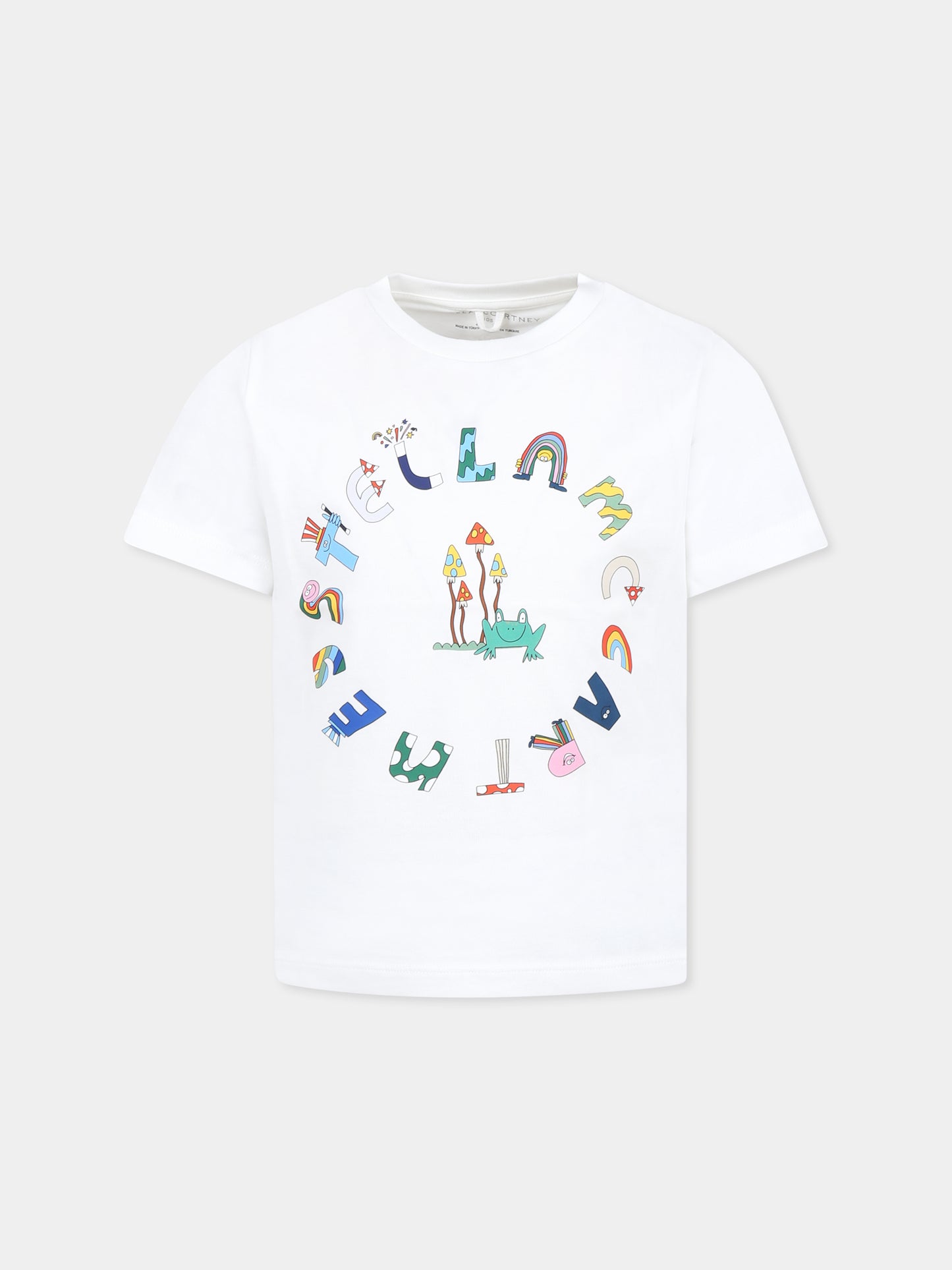 T-shirt bianca per bambino con logo e rana,Stella Mccartney Kids,TW8P71 Z0434 101