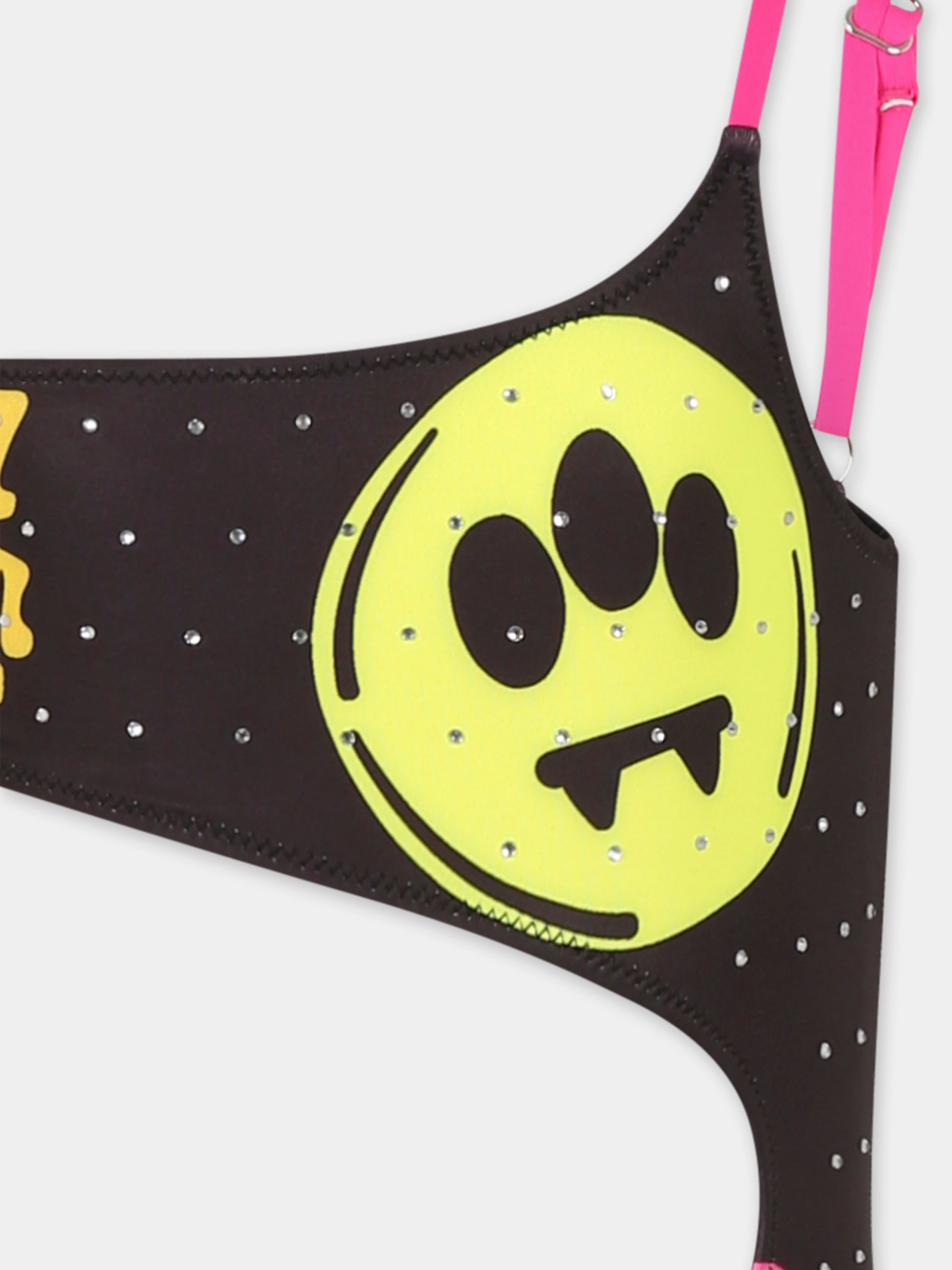 Costume intero nero per bambina con smile e strass,Barrow,S5BKJGSM181 110