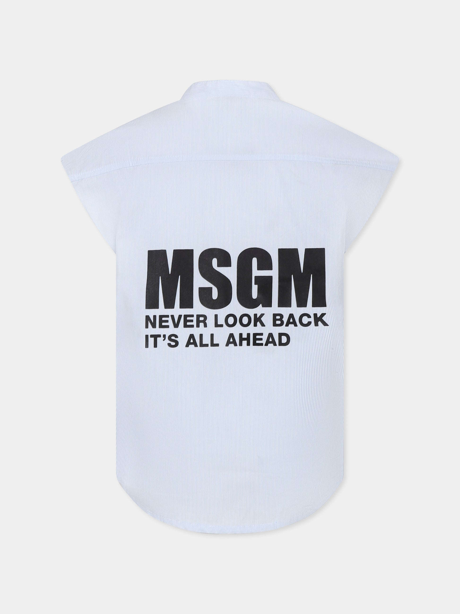 Camicia celeste per bambino con logo e slogan,Msgm Kids,S5MSJBSI031 050