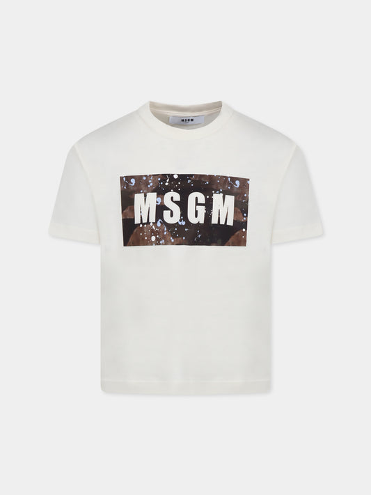 T-shirt avorio per bambino con logo,Msgm Kids,S5MSJBTH036 013