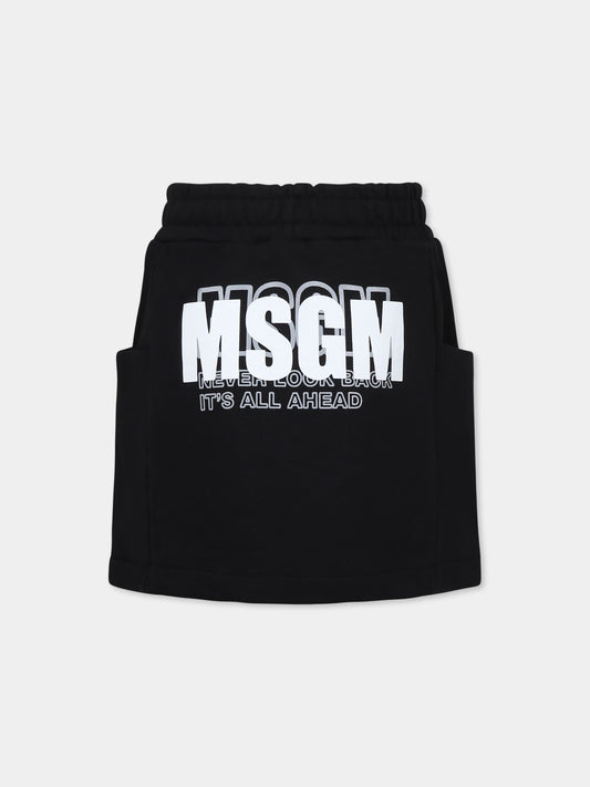 Gonna nera per bambina con logo,Msgm Kids,S5MSJGSK090 110