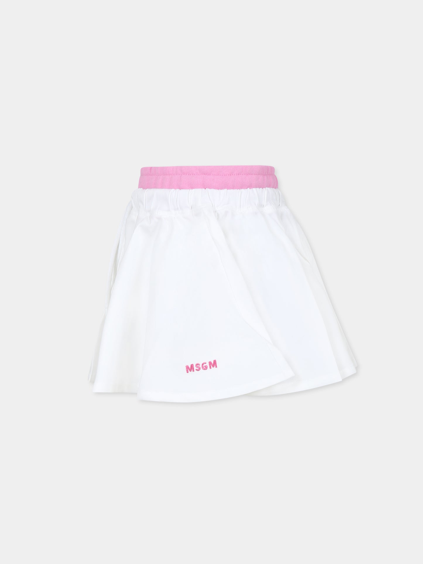 Gonna bianca per bambina con logo,Msgm Kids,S5MSJGST264 001