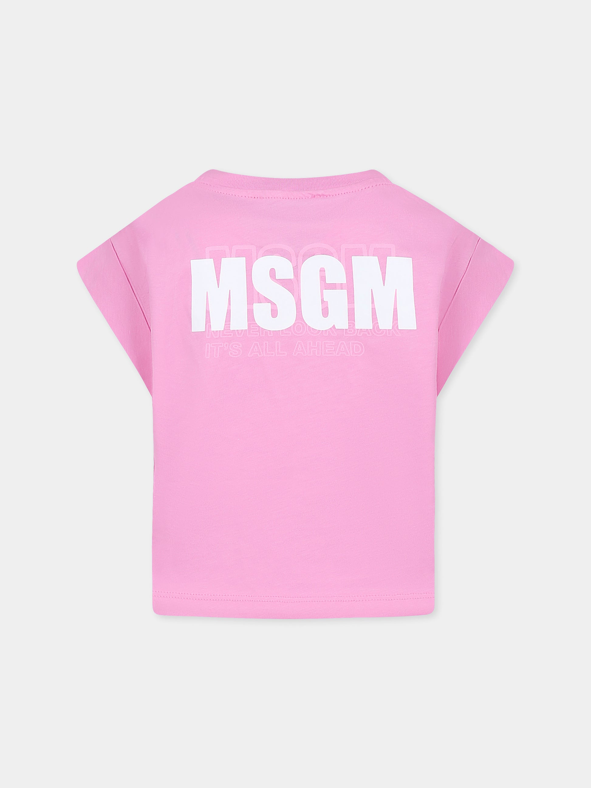 T-shirt rosa per bambina con logo,Msgm Kids,S5MSJGTH083 MS003