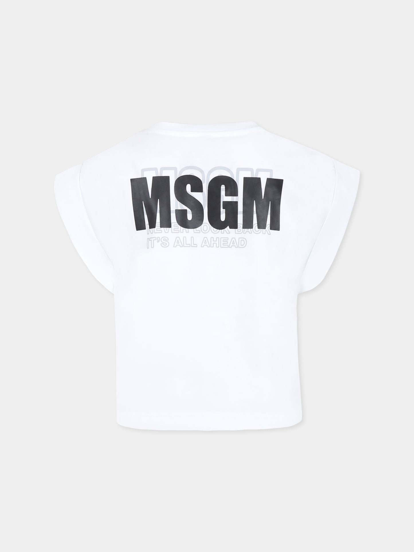 T-shirt bianca per bambina con logo,Msgm Kids,S5MSJGTH083 001