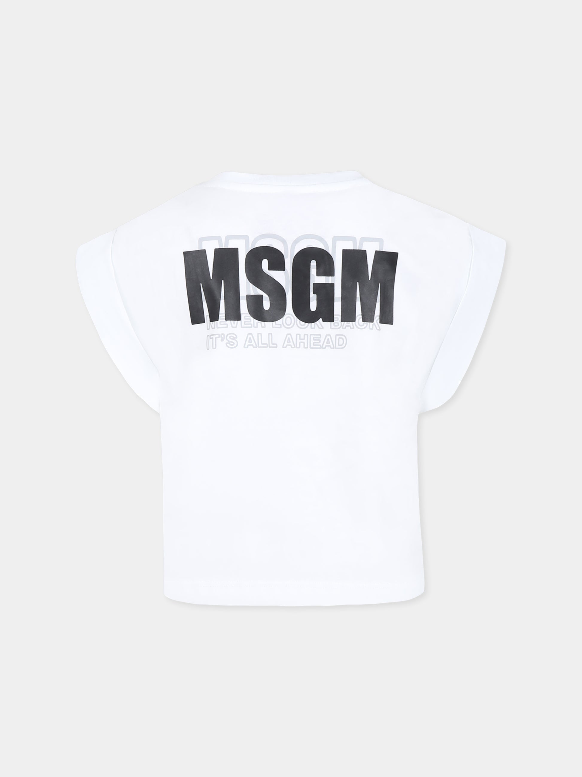 T-shirt bianca per bambina con logo,Msgm Kids,S5MSJGTH083 001