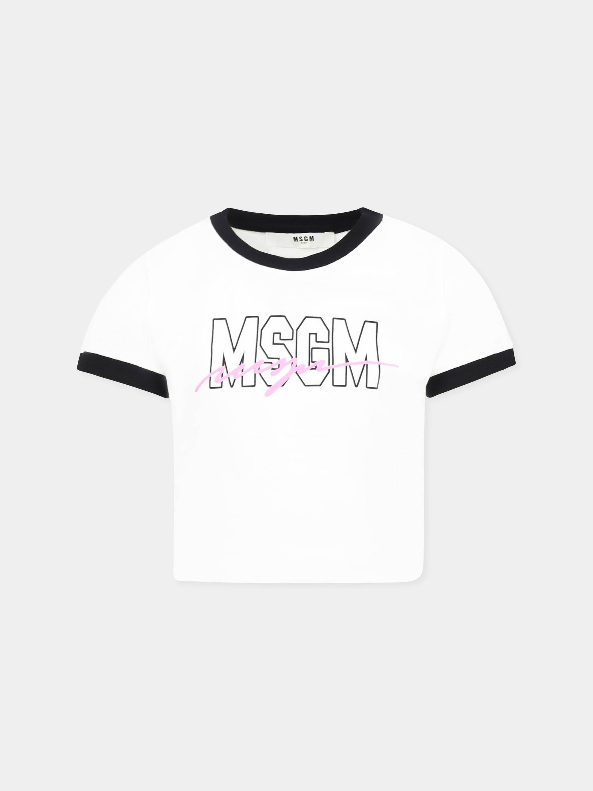 T-shirt bianca per bambina con logo,Msgm Kids,S5MSJGTH216 001/01