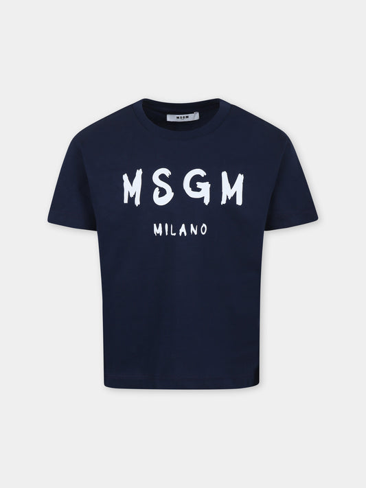 T-shirt blu per bambini con logo,Msgm Kids,S5MSJUTH063 060