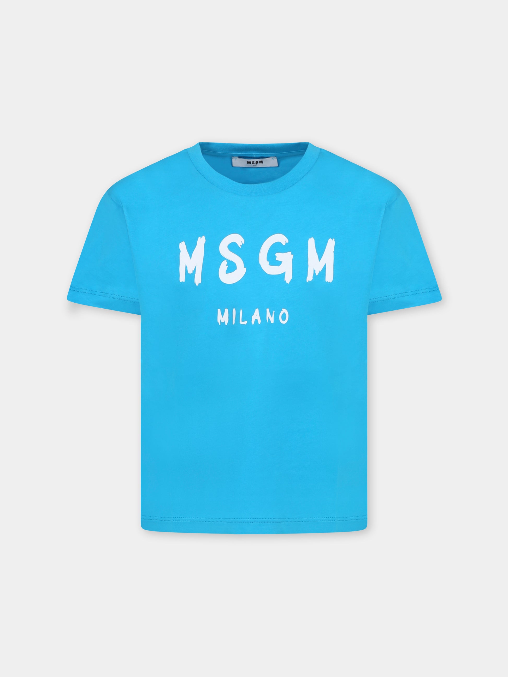 T-shirt azzurra per bambini con logo,Msgm Kids,S5MSJUTH063 MS011