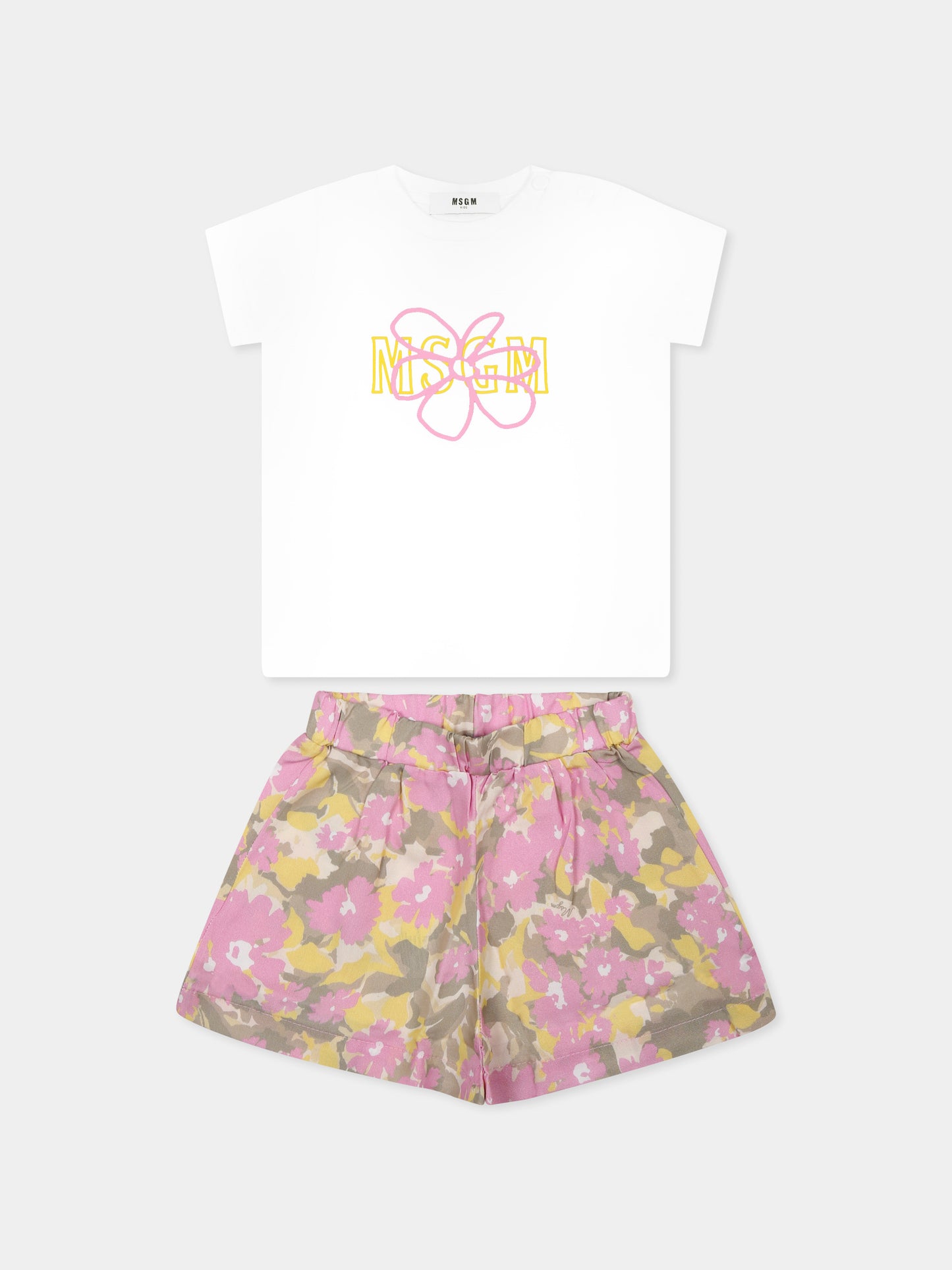 Completo multicolor per neonata con logo e stampa floreale,Msgm Kids,S5MSNGTR305 001