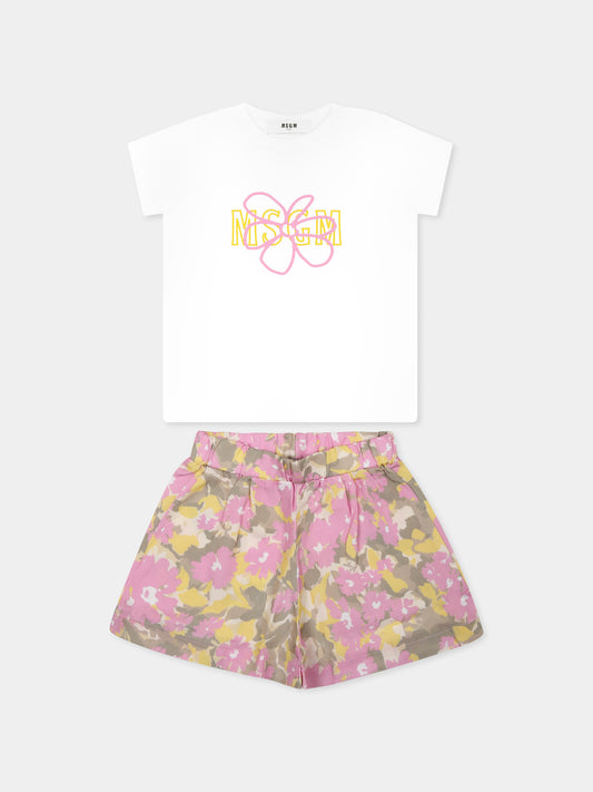 Completo multicolor per neonata con logo e stampa floreale,Msgm Kids,S5MSNGTR305 001