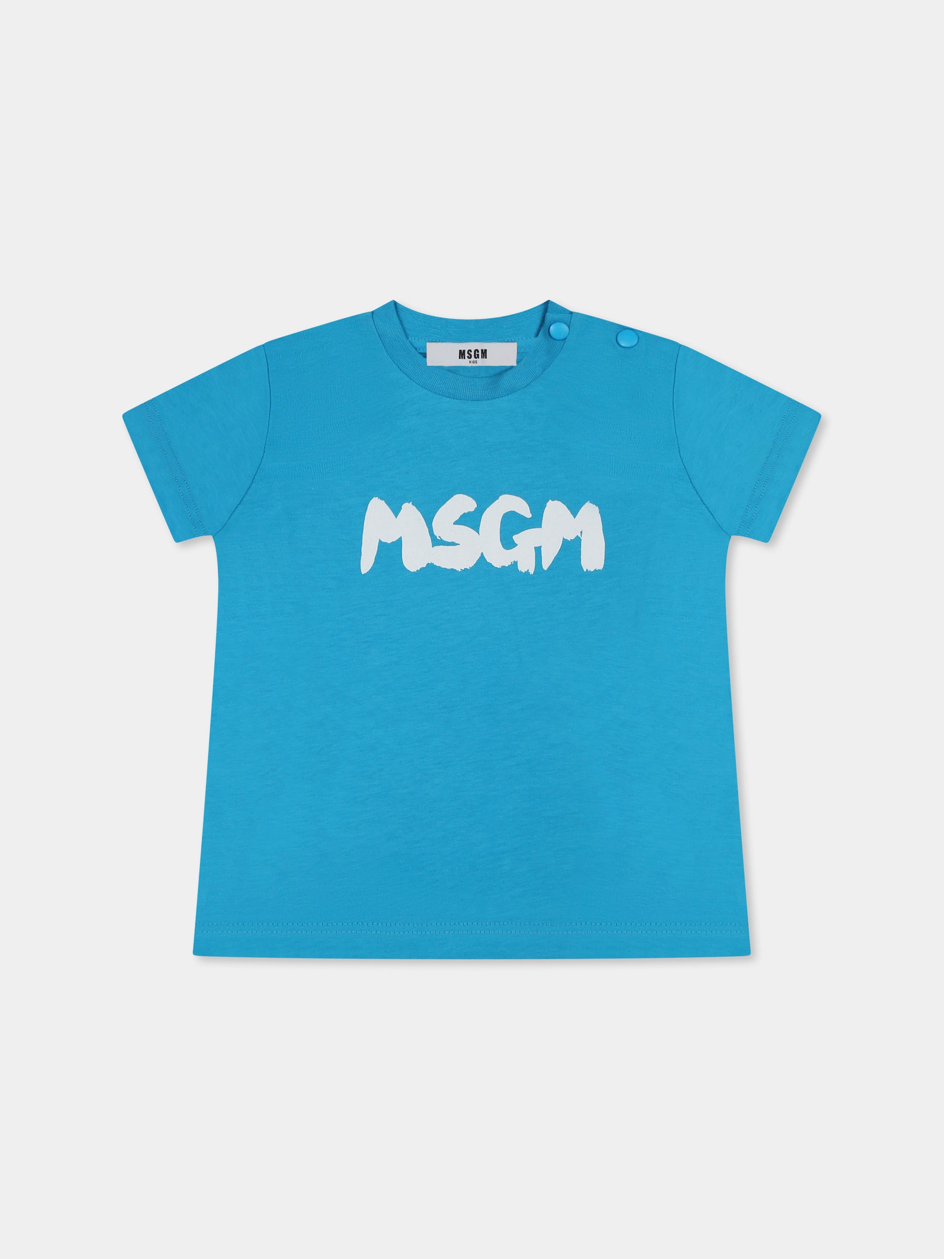 T-shirt azzurra per neonati con logo,Msgm Kids,S5MSUNTH310 MS011