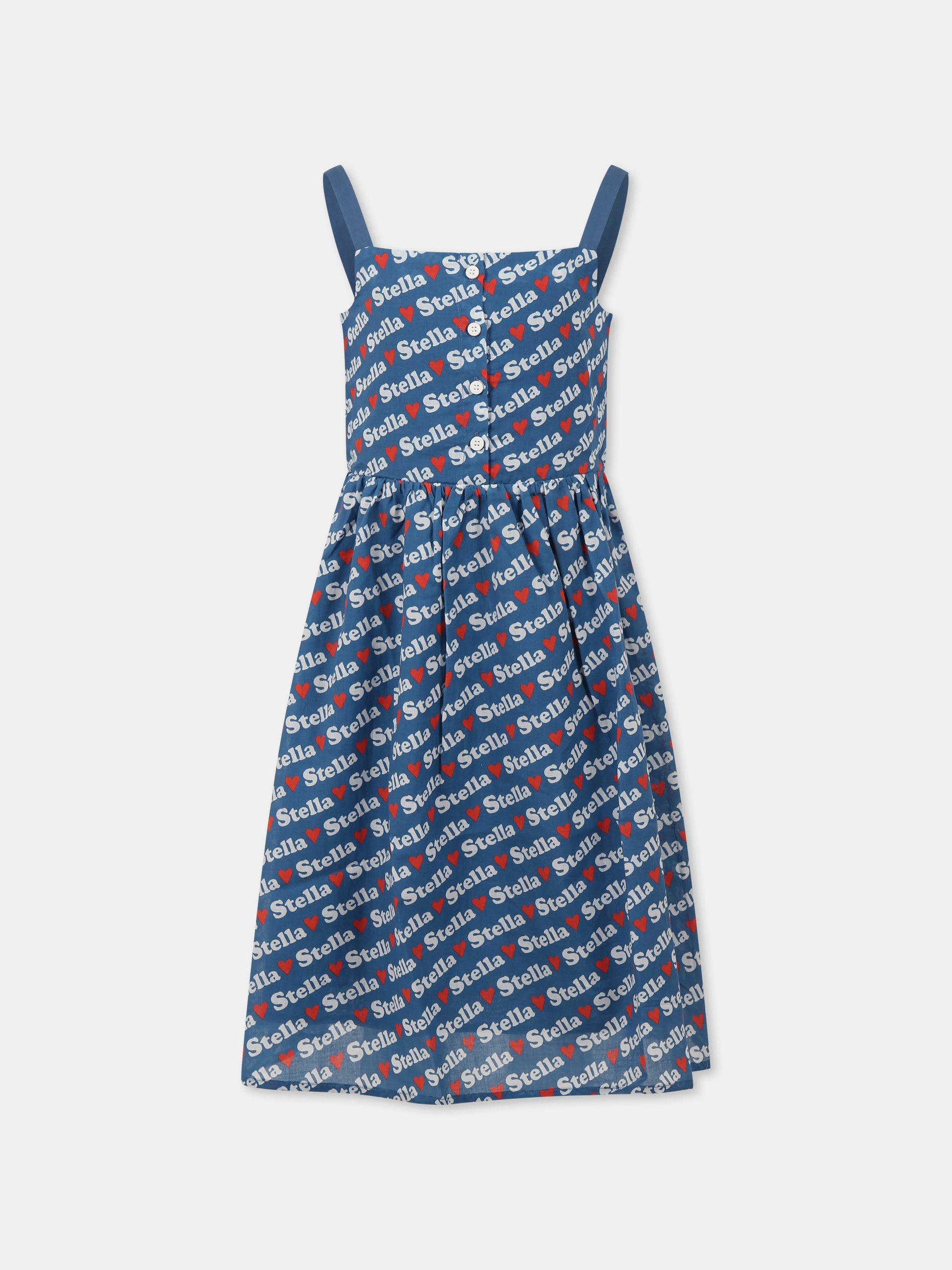 Vestito blu per bambina con logo all over,Stella Mccartney Kids,TW1D52 Z2563 60HMC