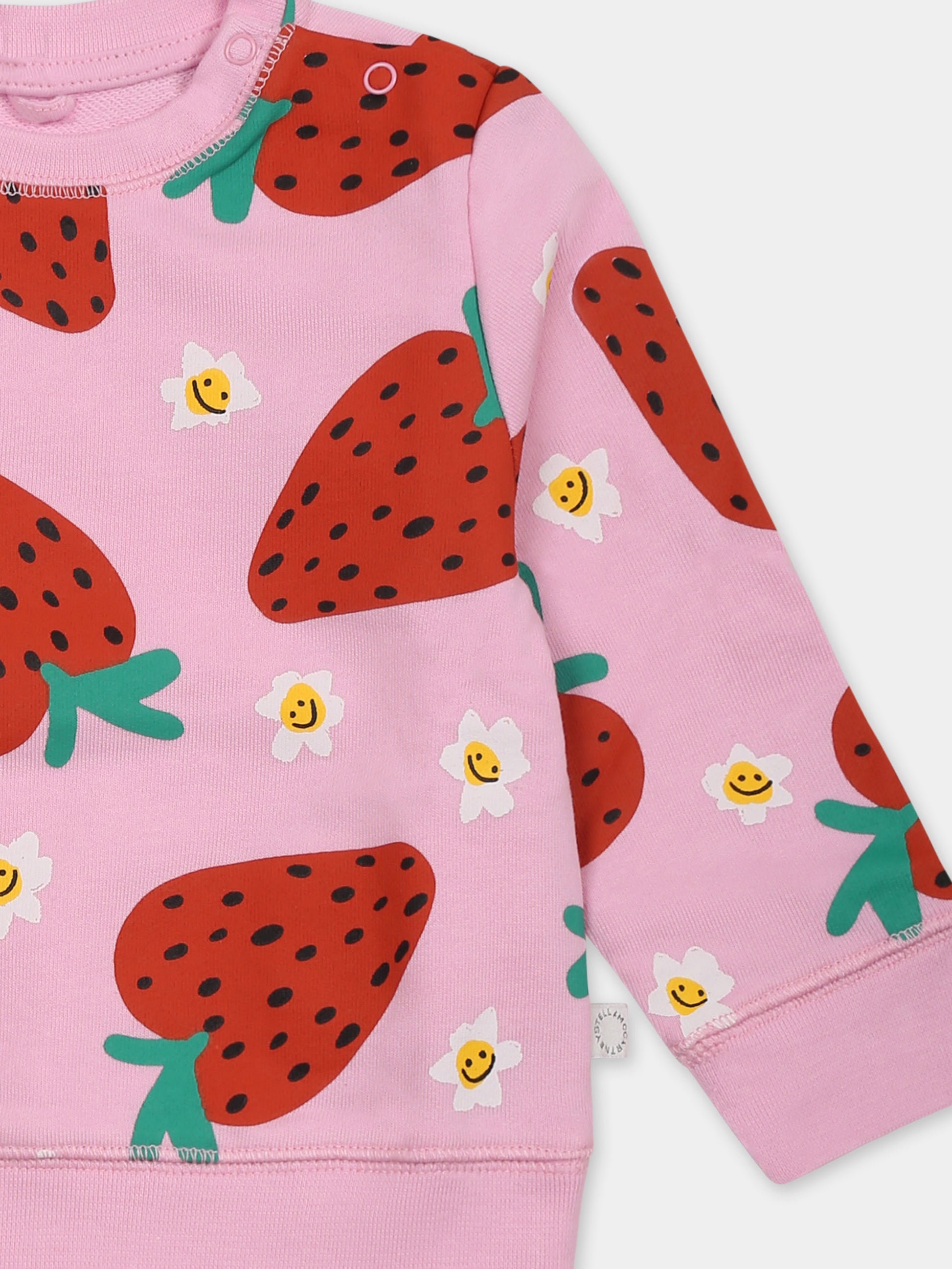 Felpa rosa per neonata con fragole all over,Stella Mccartney Kids,TW4060 Z2727 51CMC
