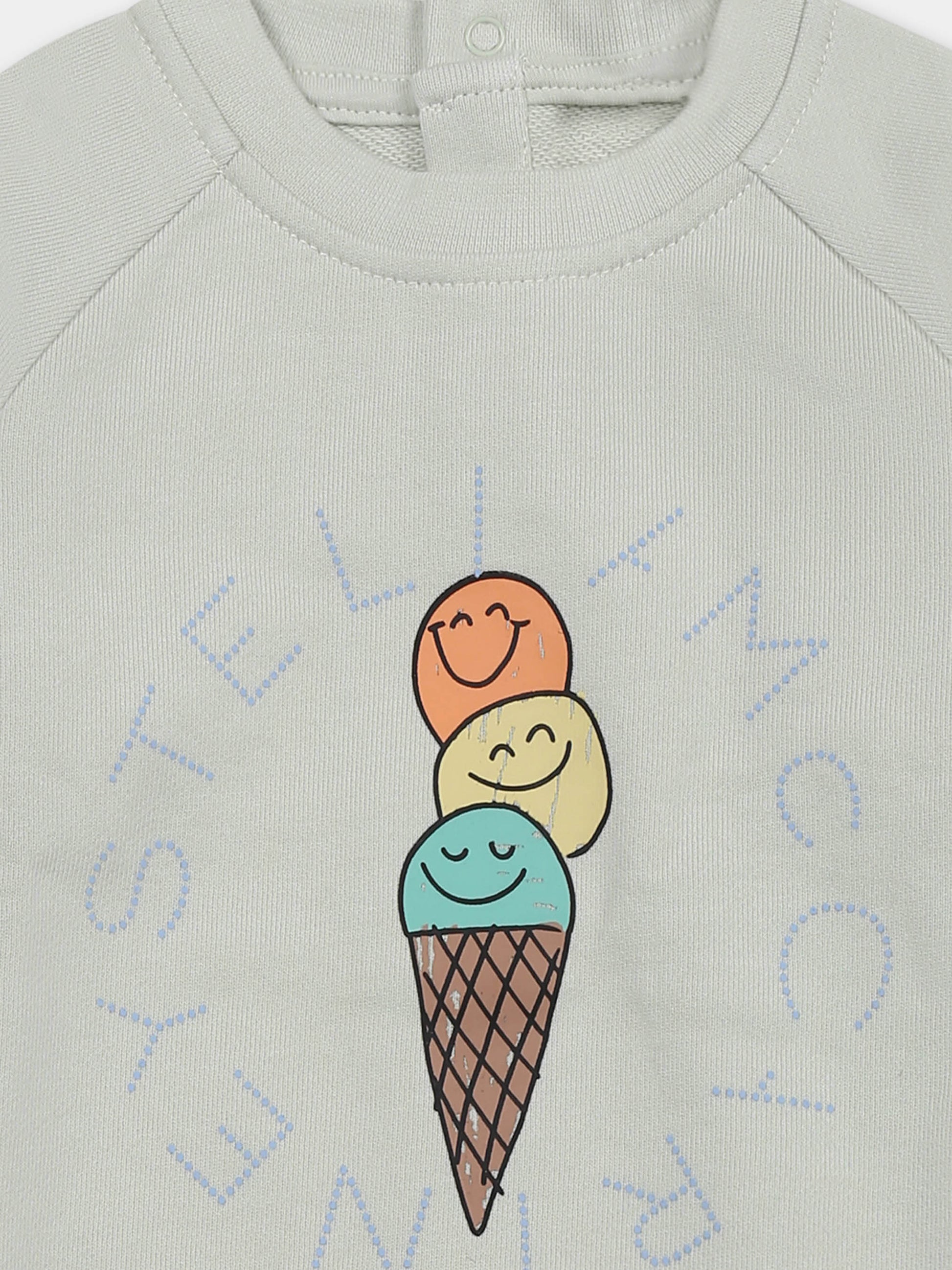 Felpa verde per neonata con gelati e logo,Stella Mccartney Kids,TW4580 Z0499 704