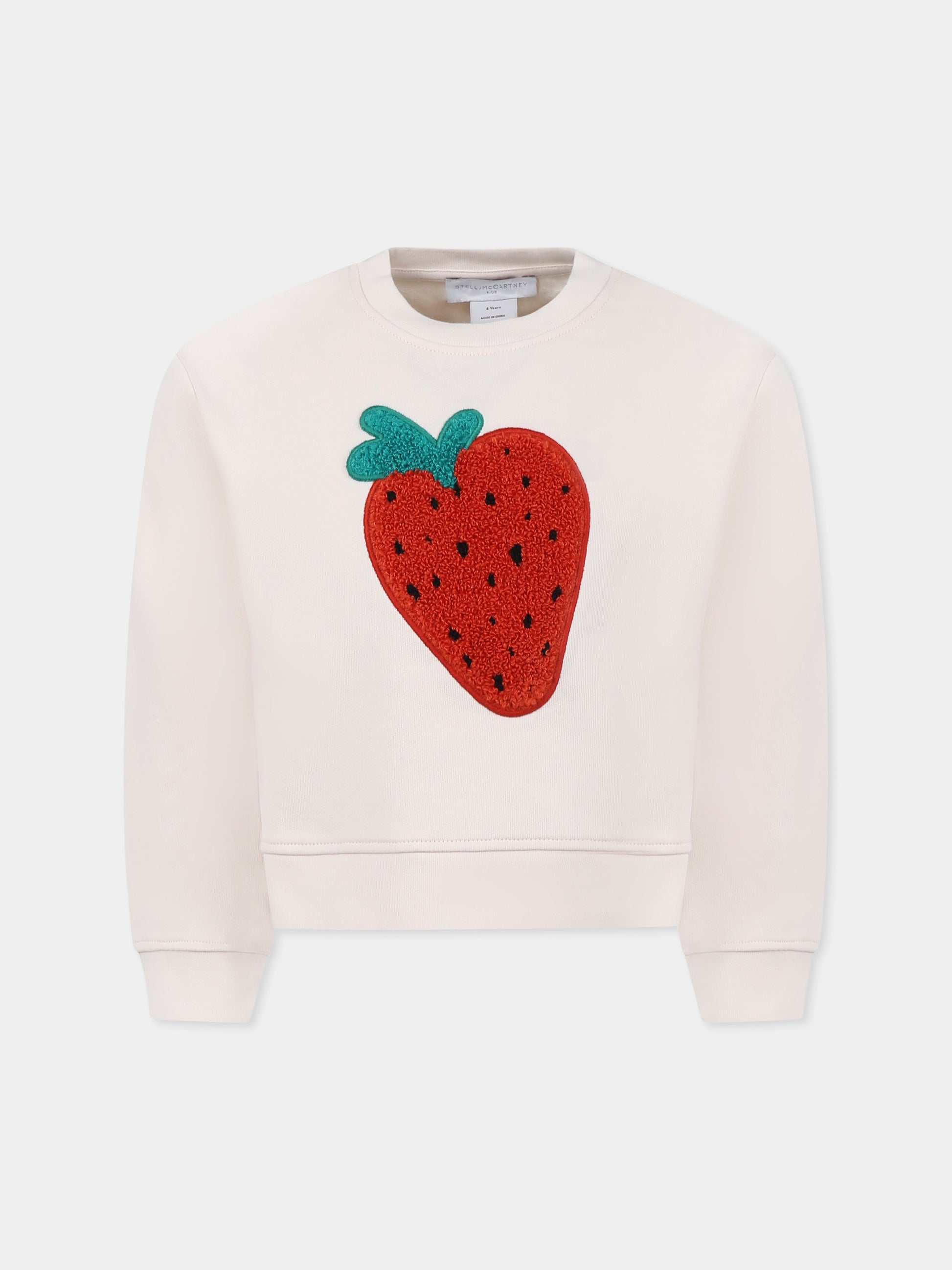 Felpa avorio per bambina con fragola,Stella Mccartney Kids,TW4A60 Z0499 50I