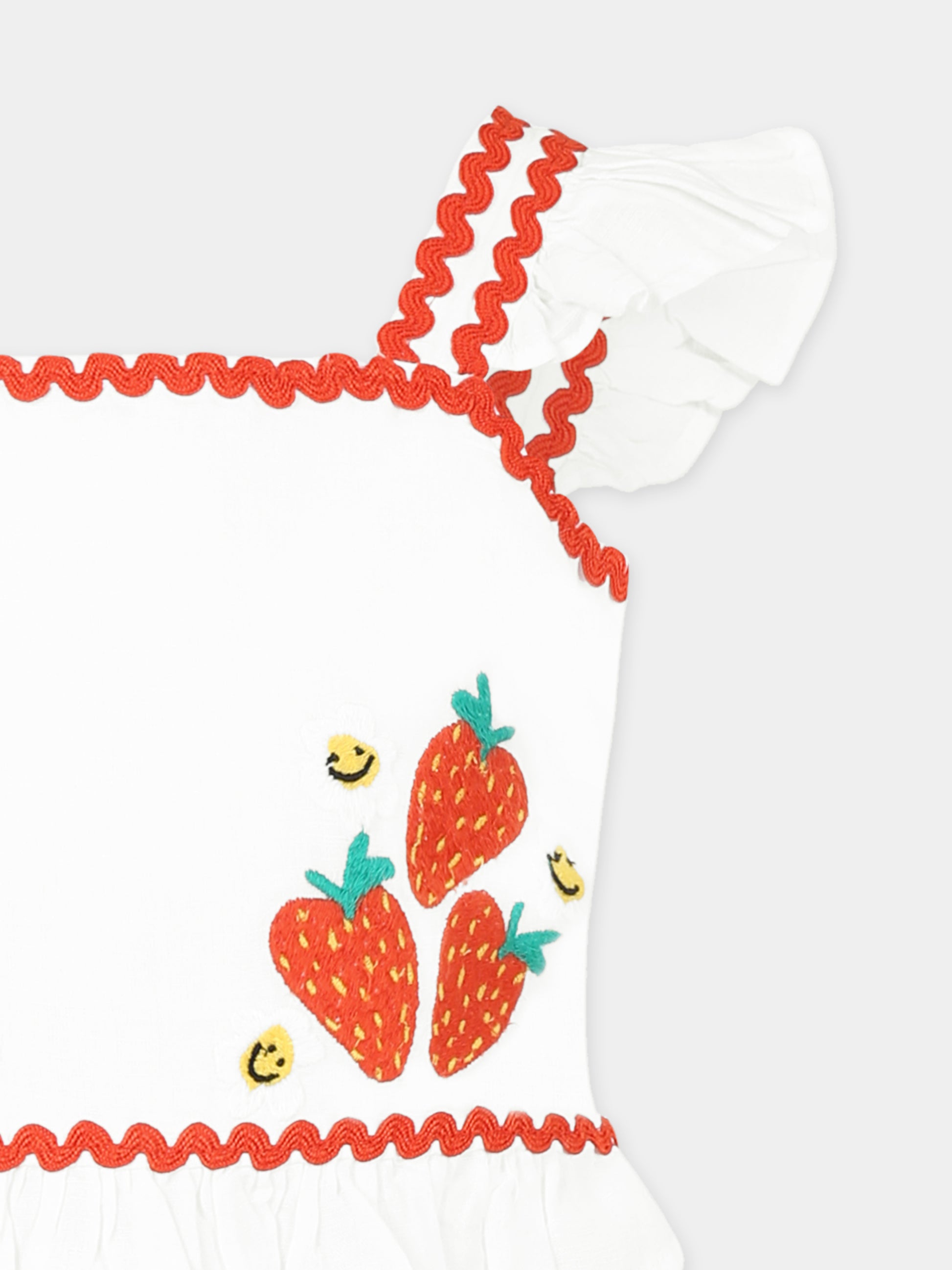 Top crop bianco per bambina con fragole,Stella Mccartney Kids,TW5A42 Z0138 101