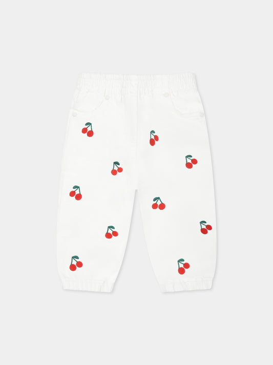 Jeans bianchi per neonata con ciliegie all over,Stella Mccartney Kids,TW6060 Z2764 101EM