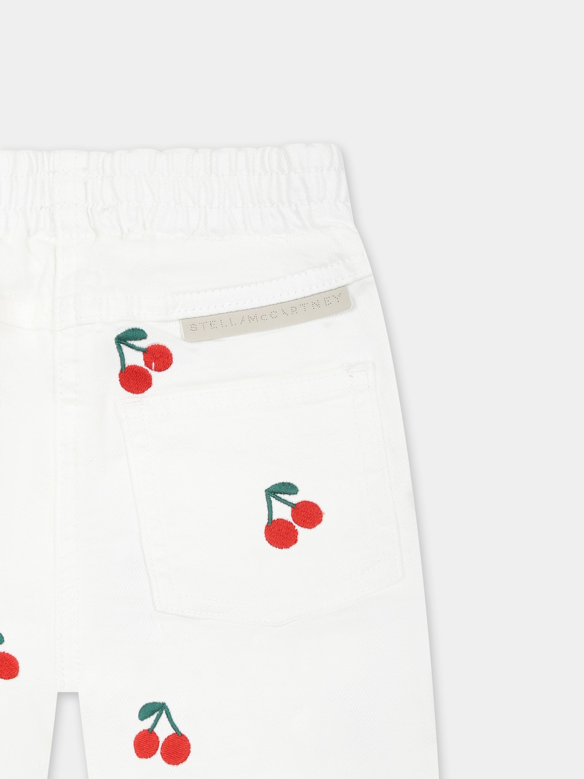 Jeans bianchi per neonata con ciliegie all over,Stella Mccartney Kids,TW6060 Z2764 101EM