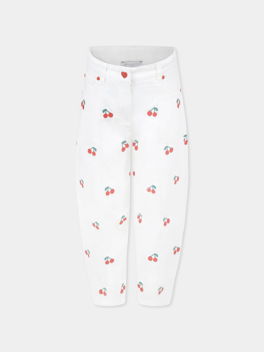 Jeans bianchi per bambina con ciliegie all over,Stella Mccartney Kids,TW6B80 Z2573 101EM