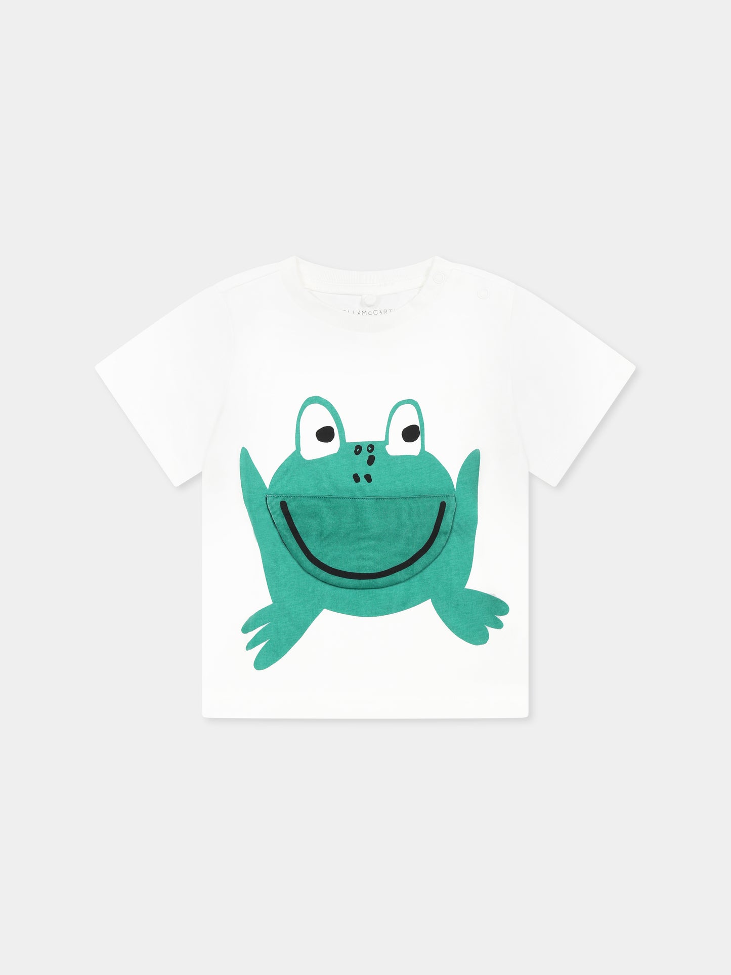 T-shirt bianca per neonato con rana,Stella Mccartney Kids,TW8541 Z0434 101