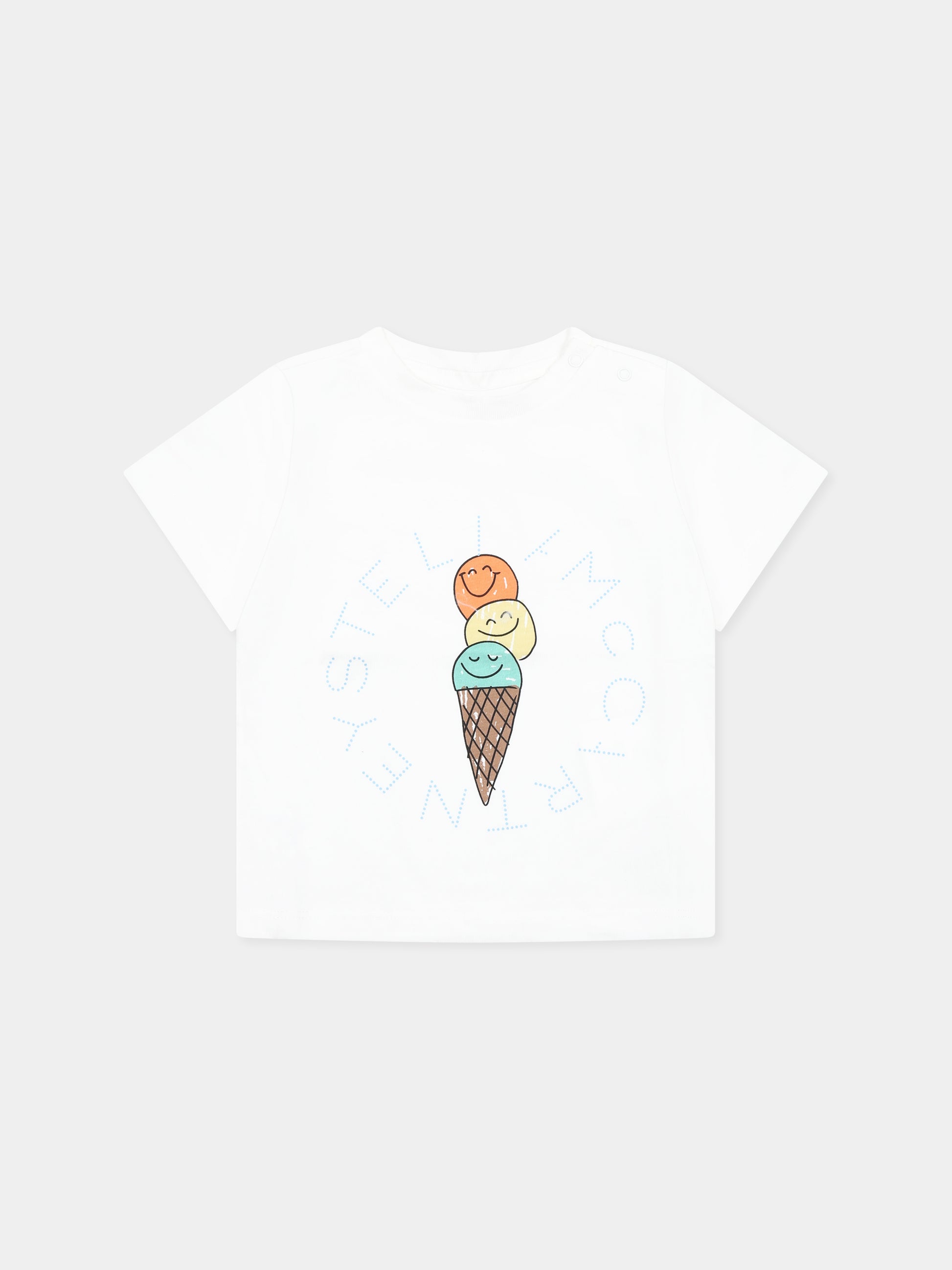 T-shirt bianca per neonata con gelato e logo,Stella Mccartney Kids,TW8601 Z0434 101