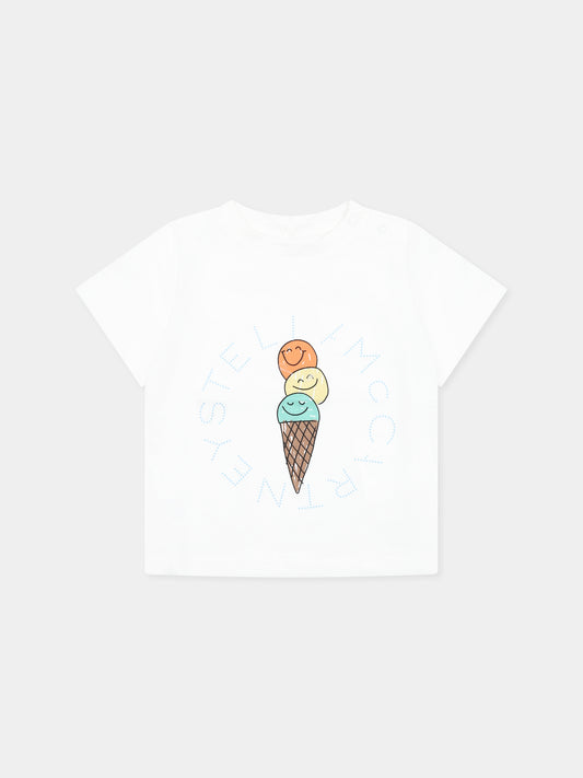 T-shirt bianca per neonata con gelato e logo,Stella Mccartney Kids,TW8601 Z0434 101