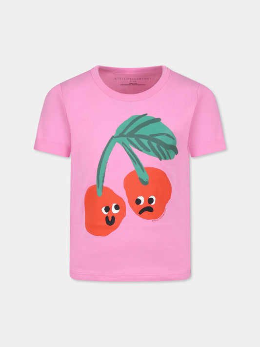 T-shirt rosa per bambina con ciliegie,Stella Mccartney Kids,TW8A81 Z0434 552