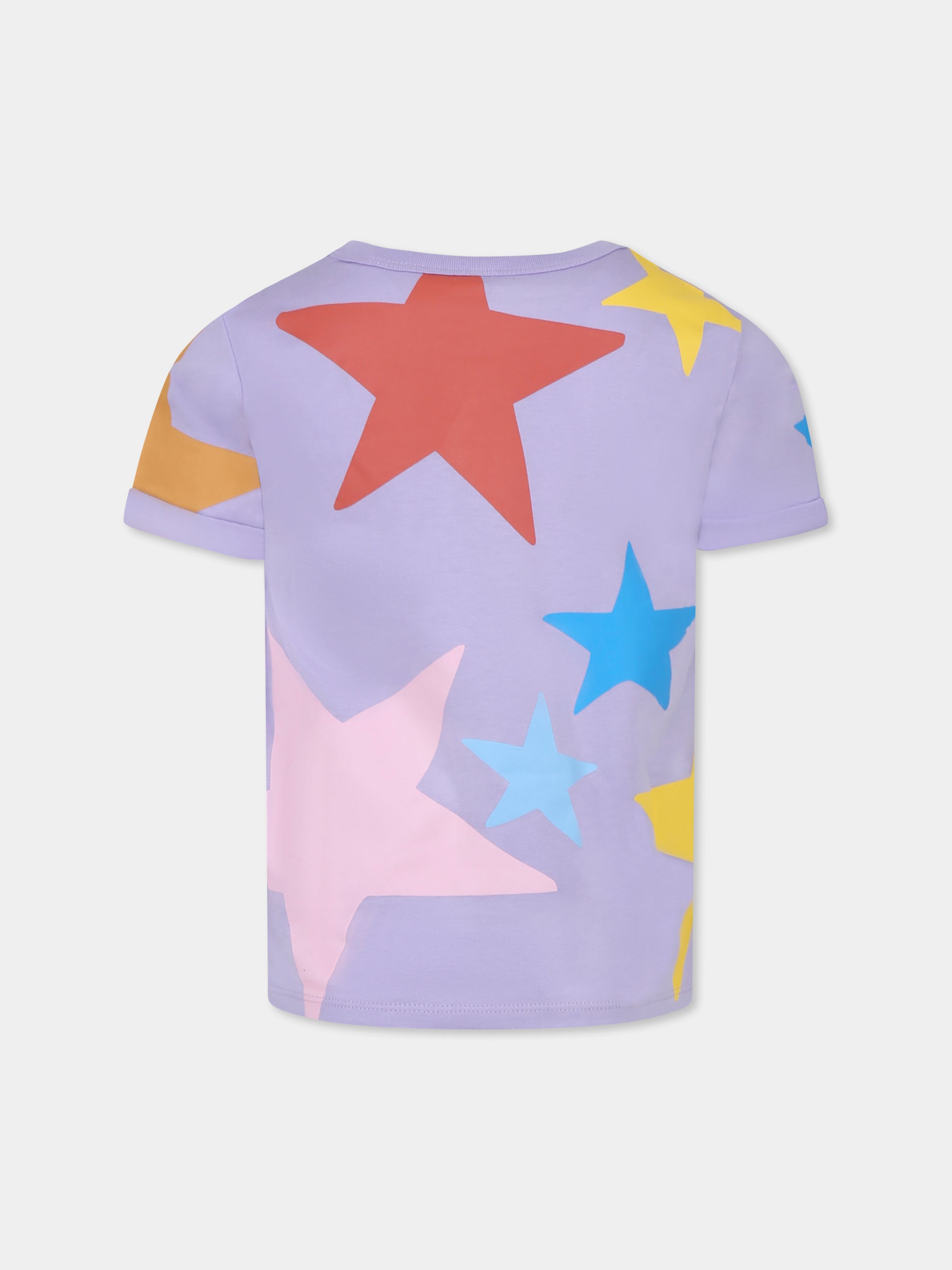 T-shirt viola per bambina con logo e stelle,Stella Mccartney Kids,TW8B81 Z0913 522MC