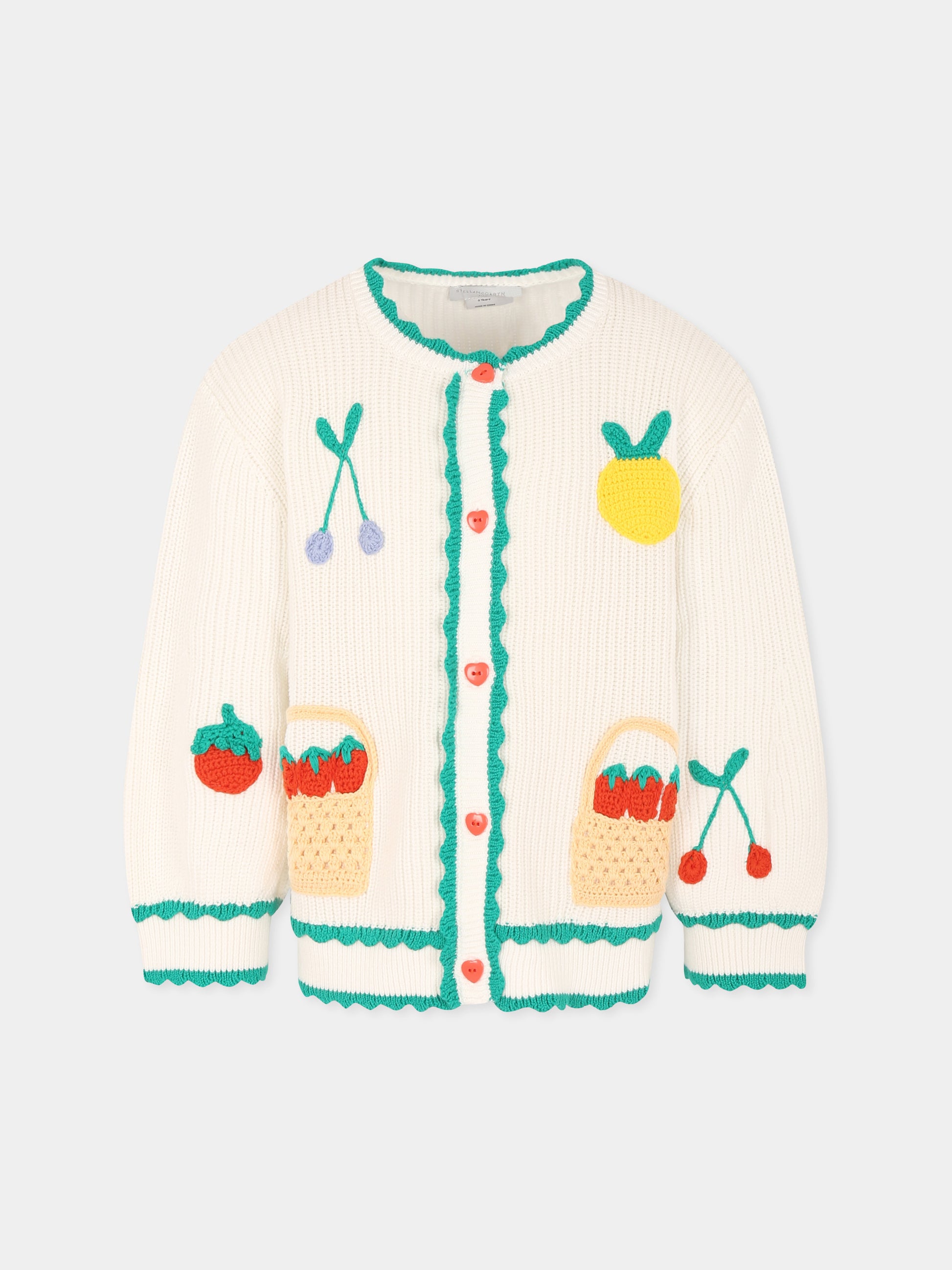 Cardigan bianco per bambina con frutta,Stella Mccartney Kids,TW9A30 Z1876 101