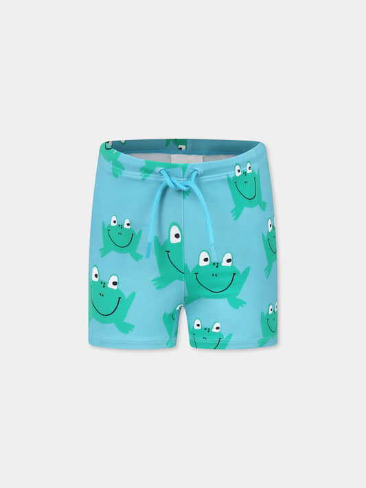 Boxer mare celeste per bambino con rane all over,Stella Mccartney Kids,TWCP19 Z2684 60IMC